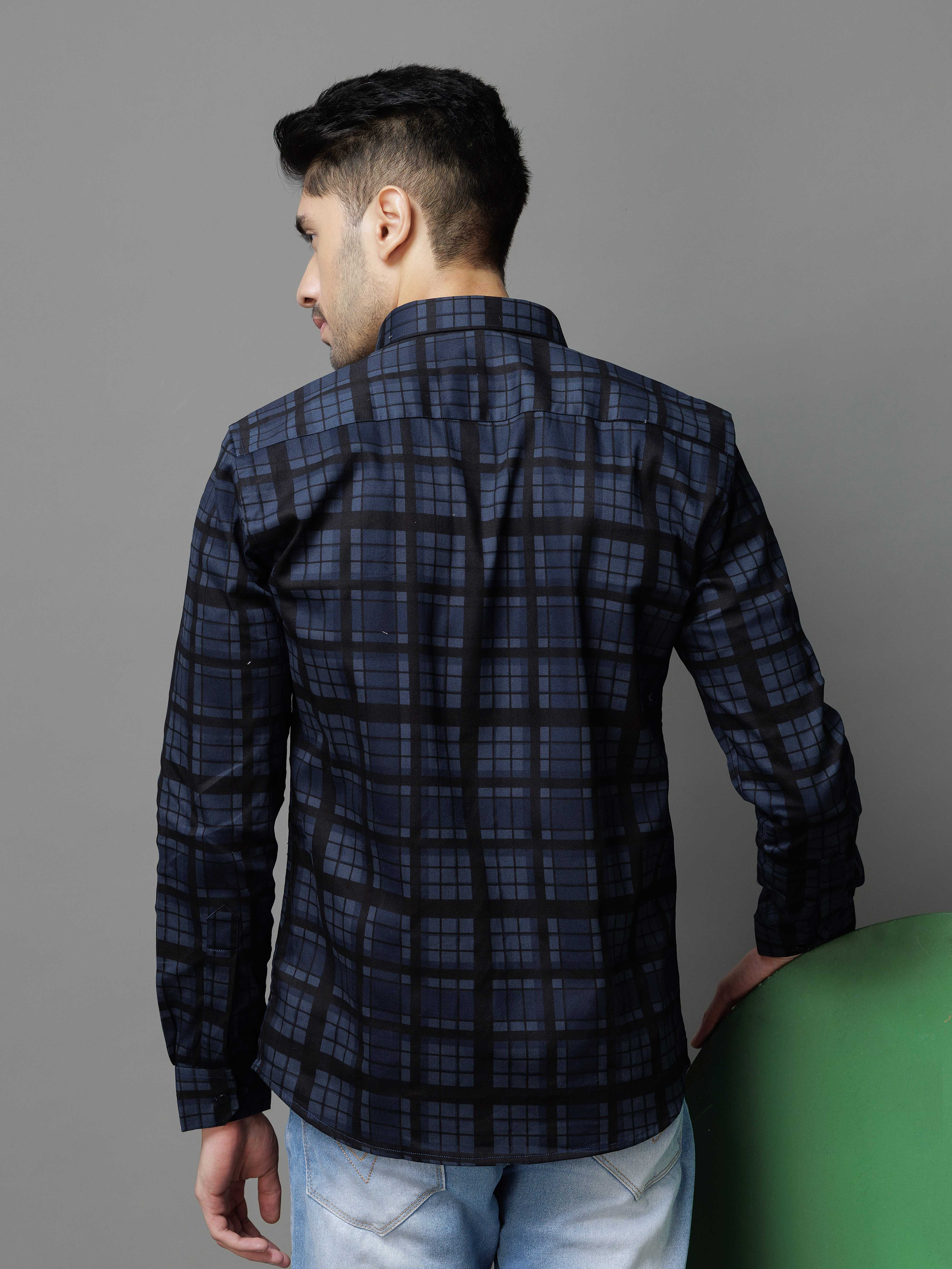 NAVY CHECKS PRINTED COTTON CASUAL SHIRT FOR MEN'S - Image 9