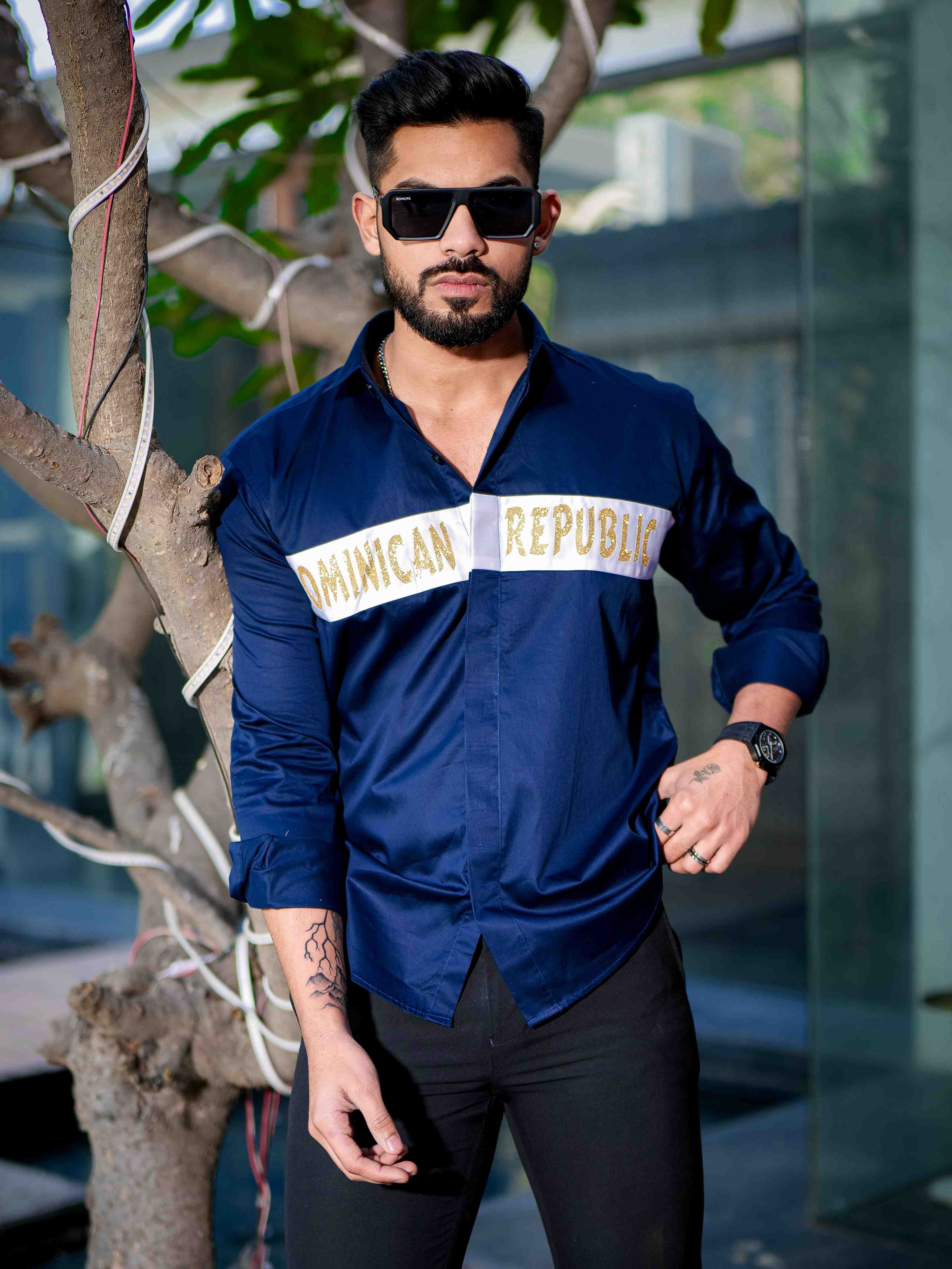 Navy Club Wear Dominican Republic Printed Satin Cotton Shirt - Image 5