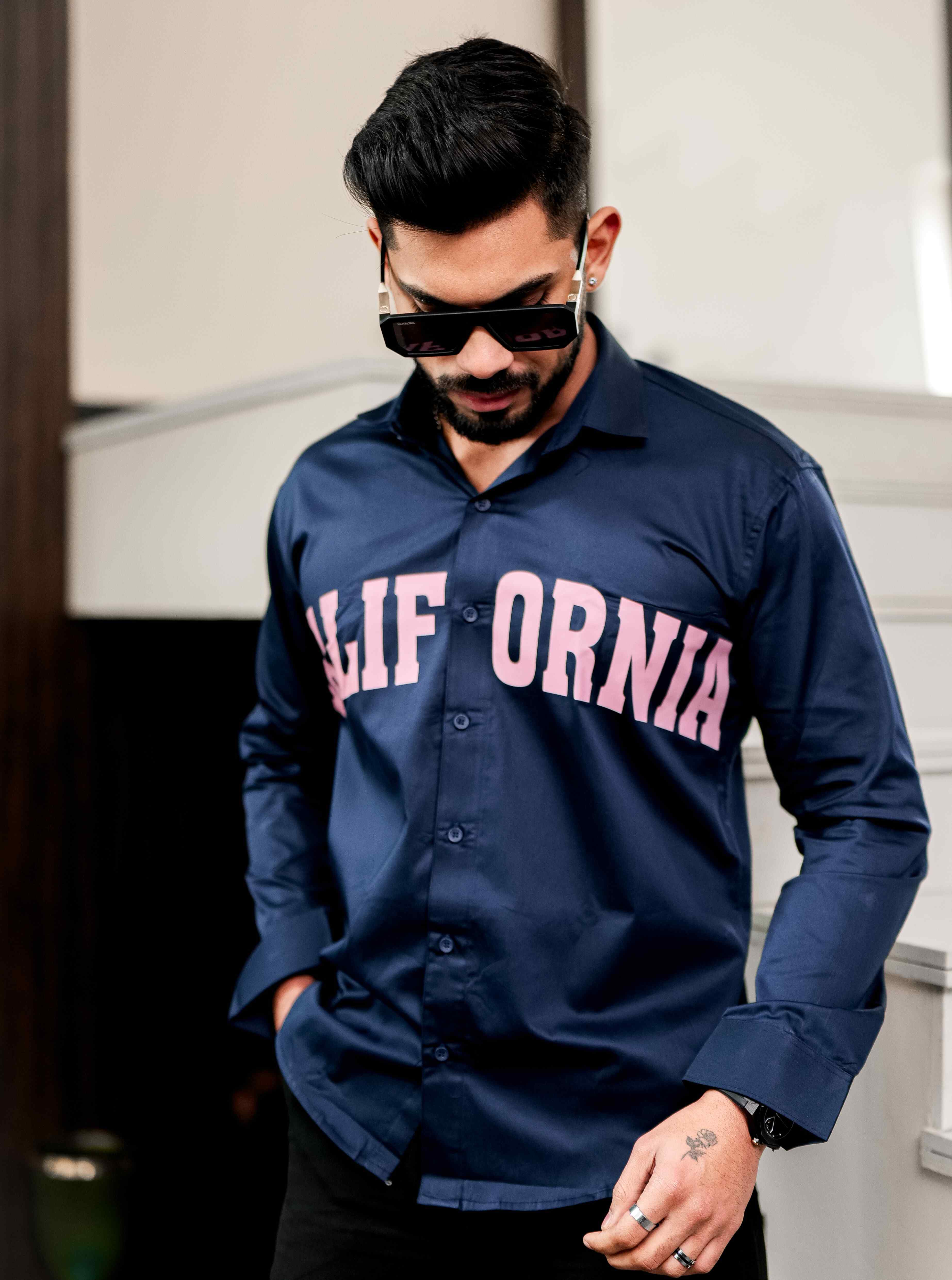 Navy Club Wear Printed Satin Cotton Shirt - Image 7
