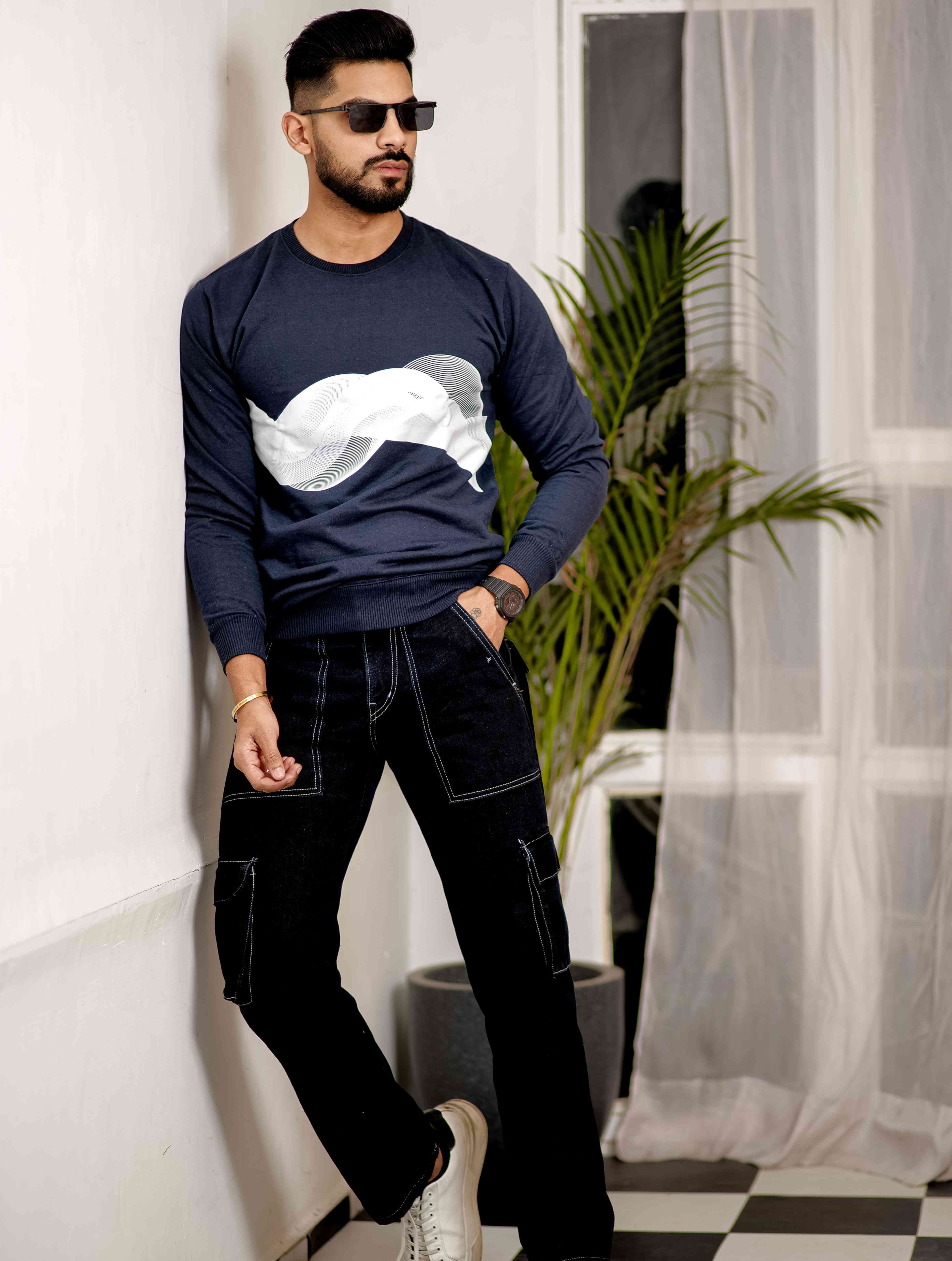 Navy Cotton Full Sleeve T Shirt - Image 3