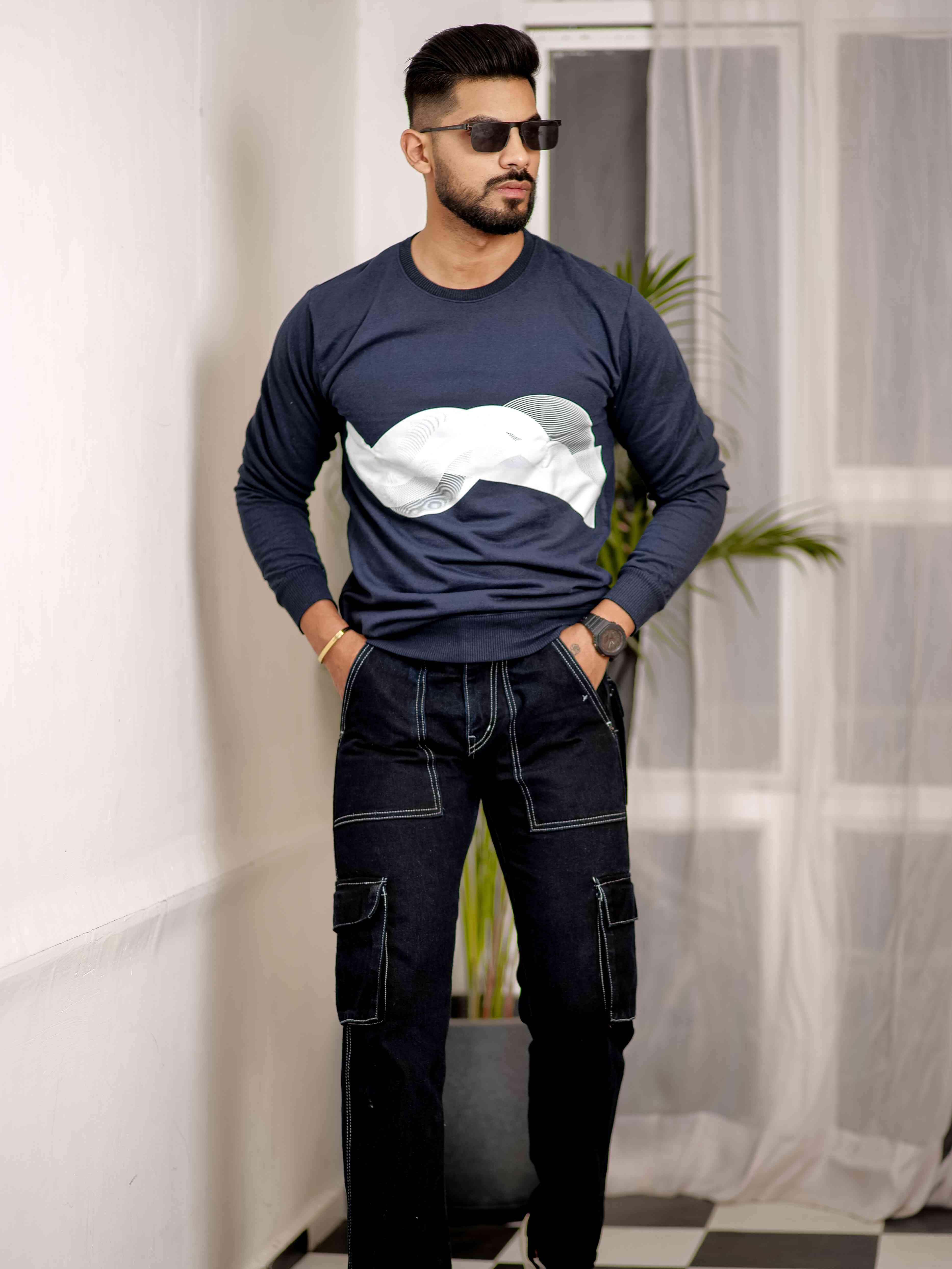Navy Cotton Full Sleeve T Shirt - Image 4