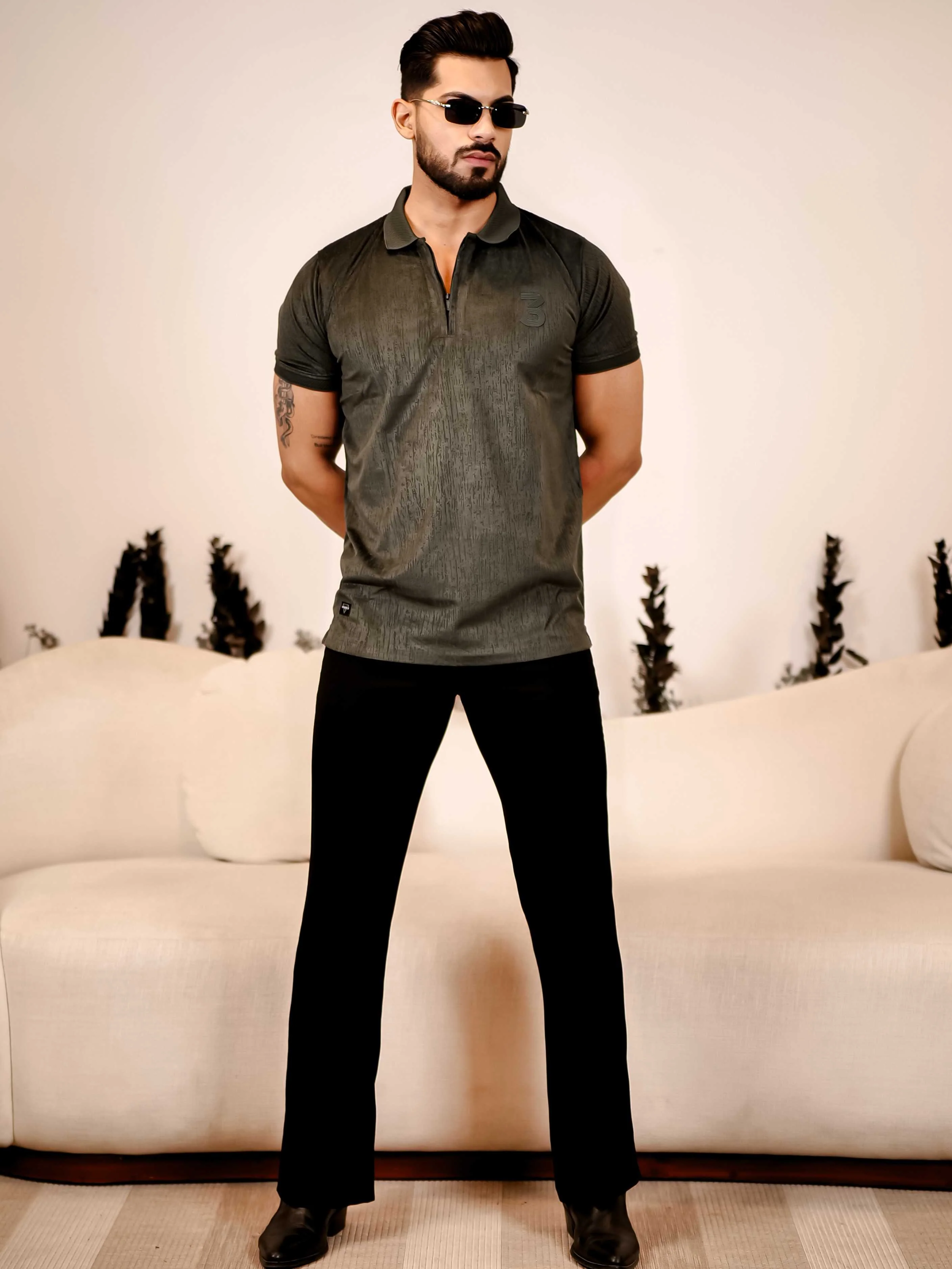 Olive Green Polo Imported Cotton Half Sleeve Premium Designer T-Shirt - Image 4