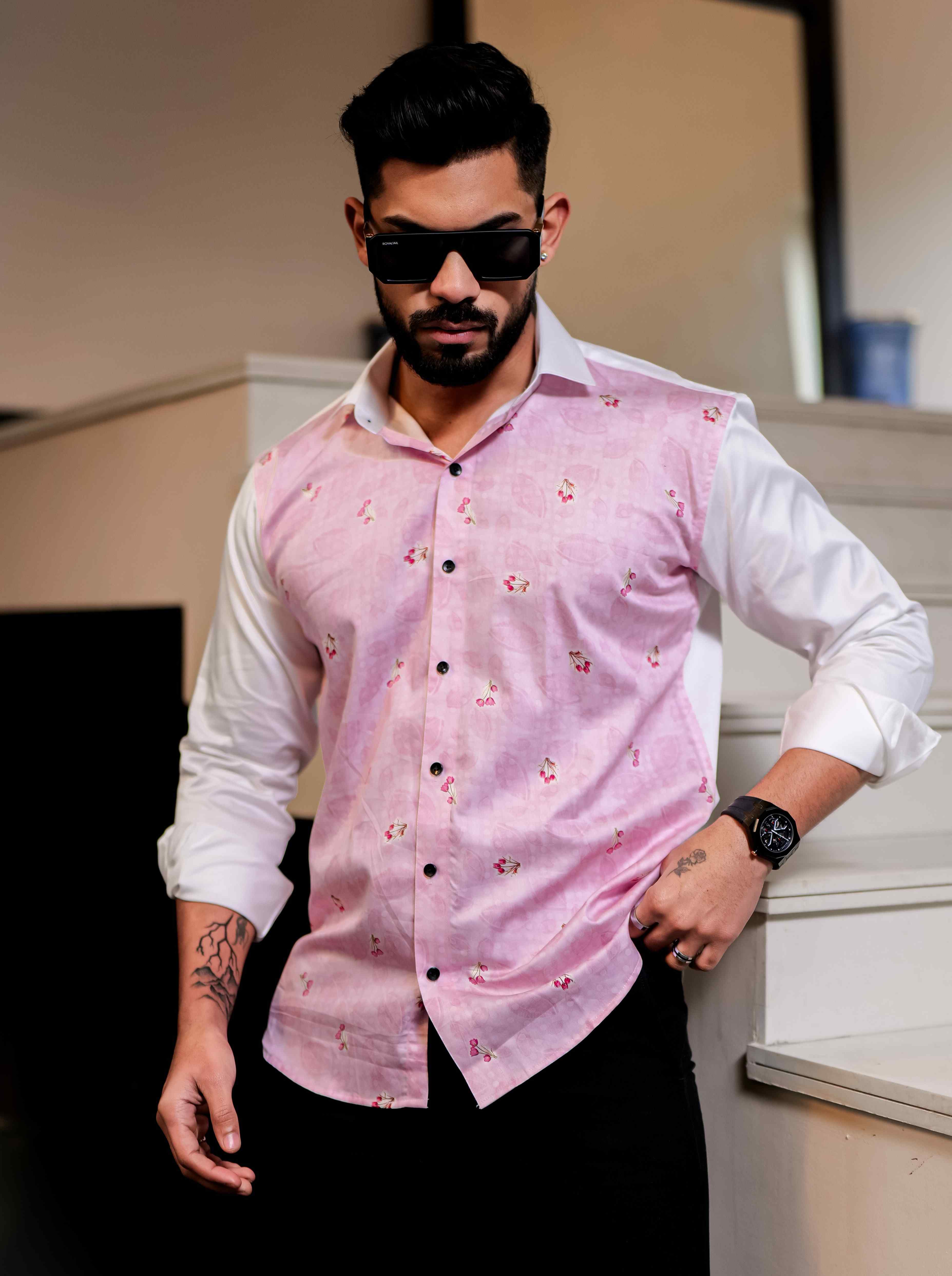 Pink Satin Cotton Cut N Sew Designer Shirt - Image 3