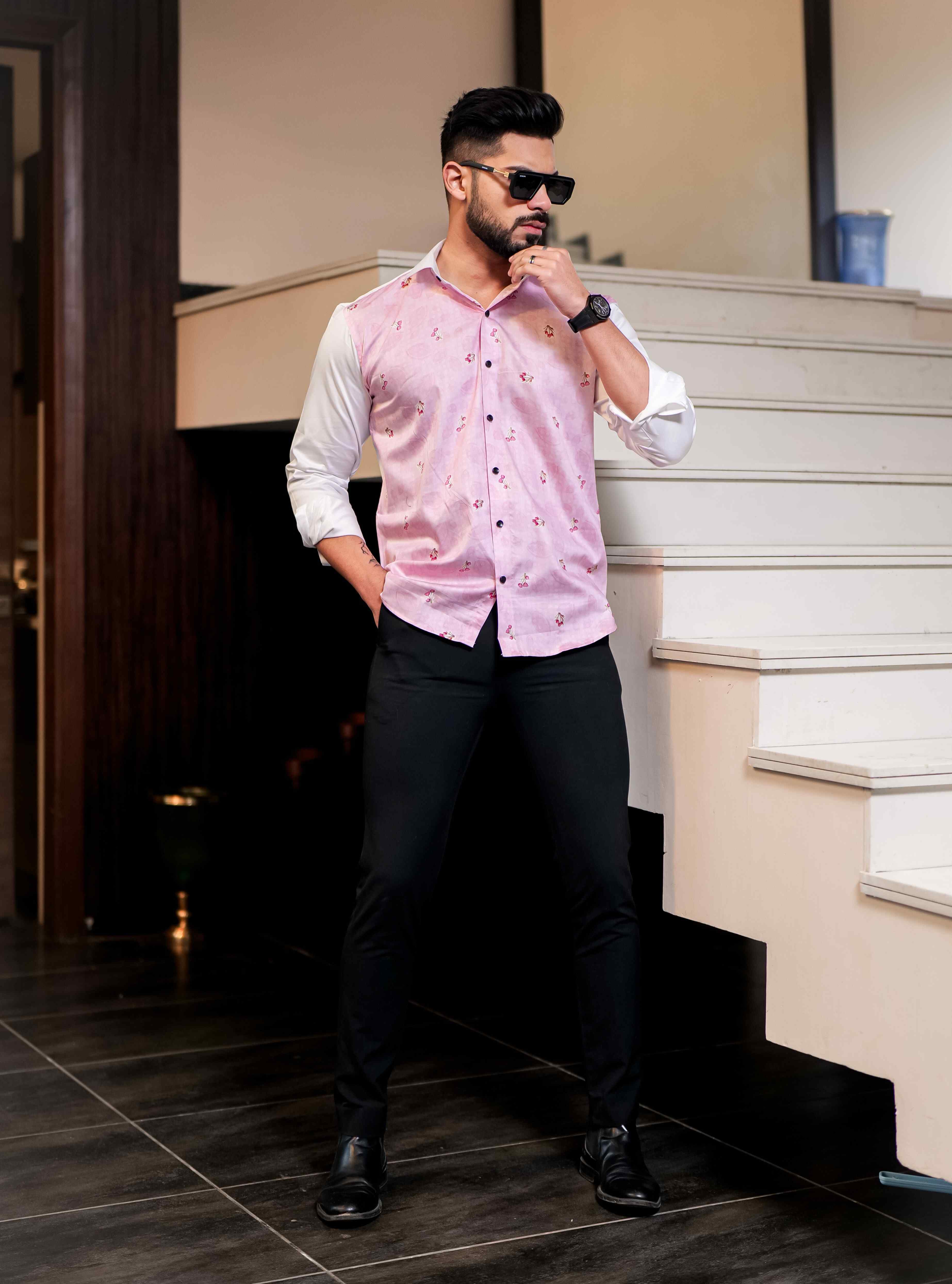Pink Satin Cotton Cut N Sew Designer Shirt - Image 4