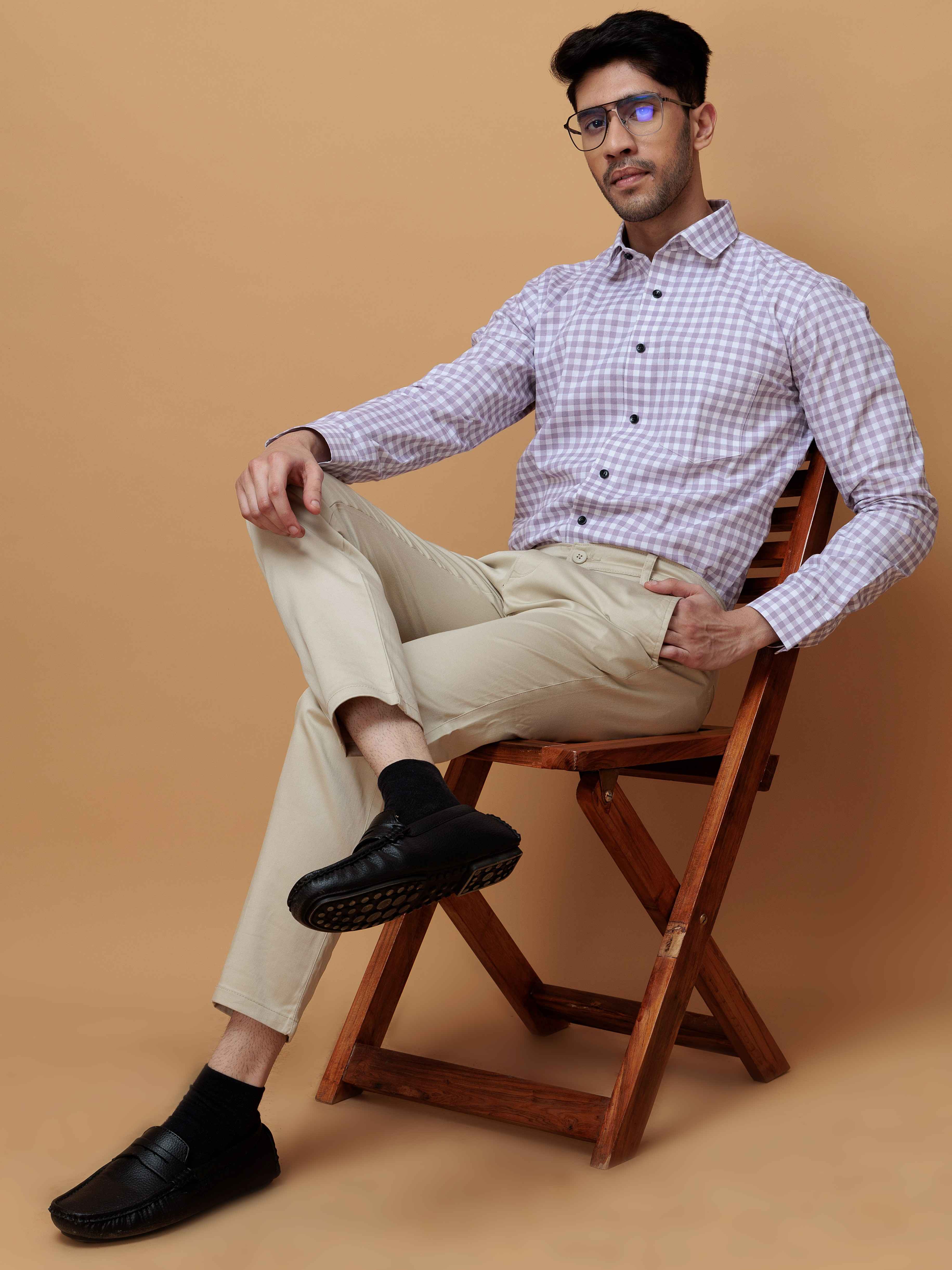 PURPLE CHECKERED PRINTED COTTON CASUAL SHIRT FOR MEN'S - Image 10