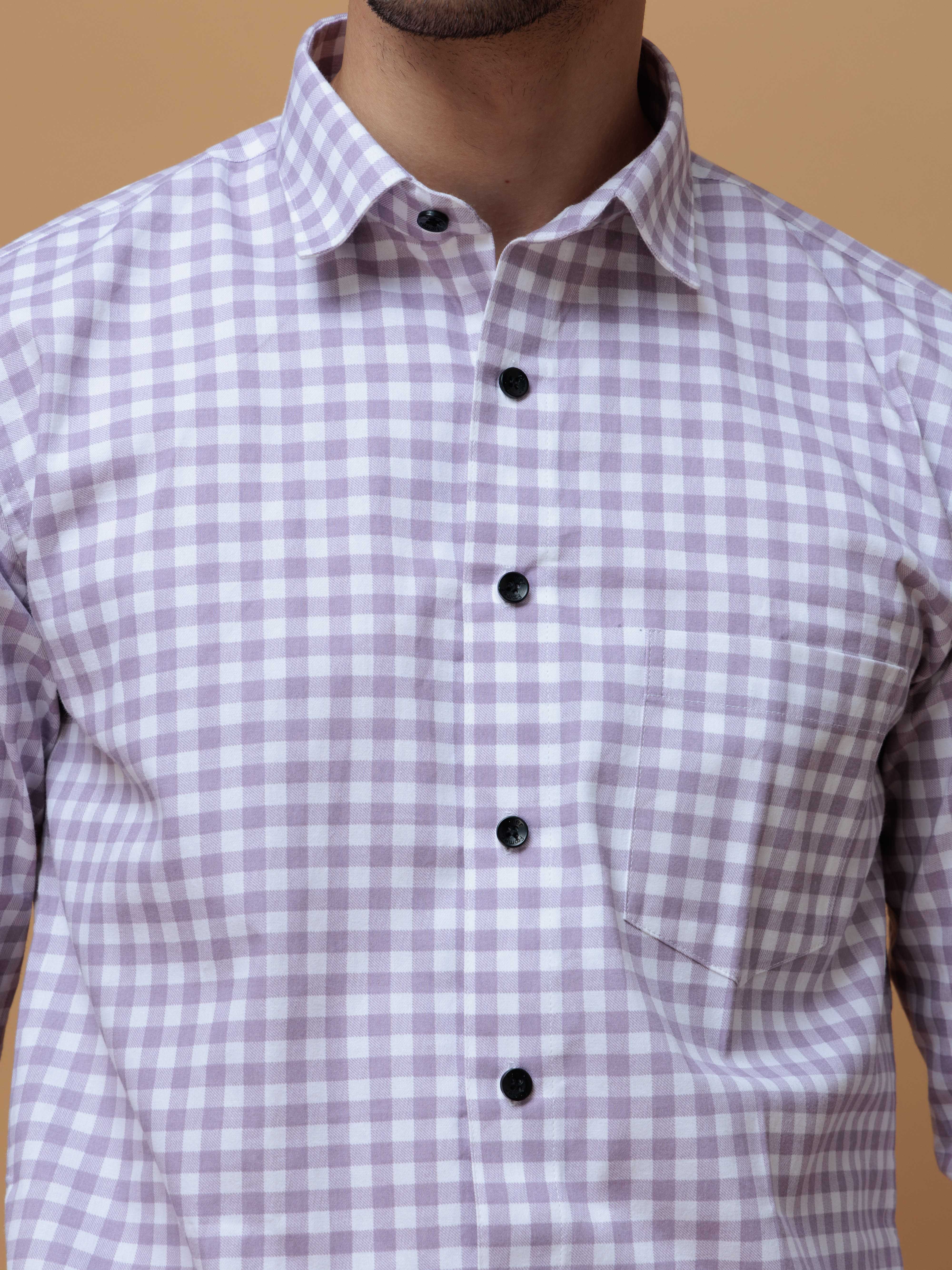 PURPLE CHECKERED PRINTED COTTON CASUAL SHIRT FOR MEN'S - Image 2