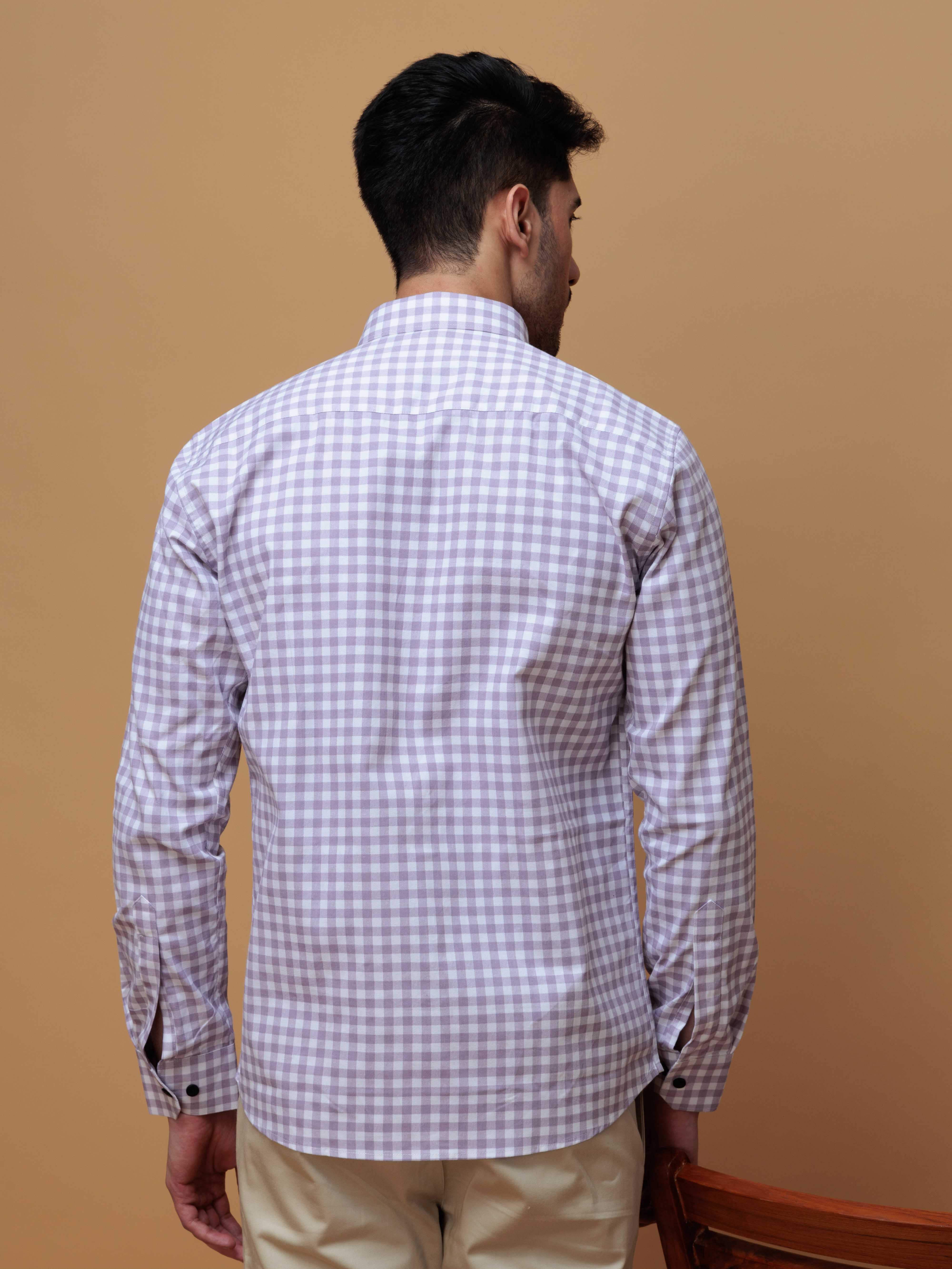 PURPLE CHECKERED PRINTED COTTON CASUAL SHIRT FOR MEN'S - Image 5