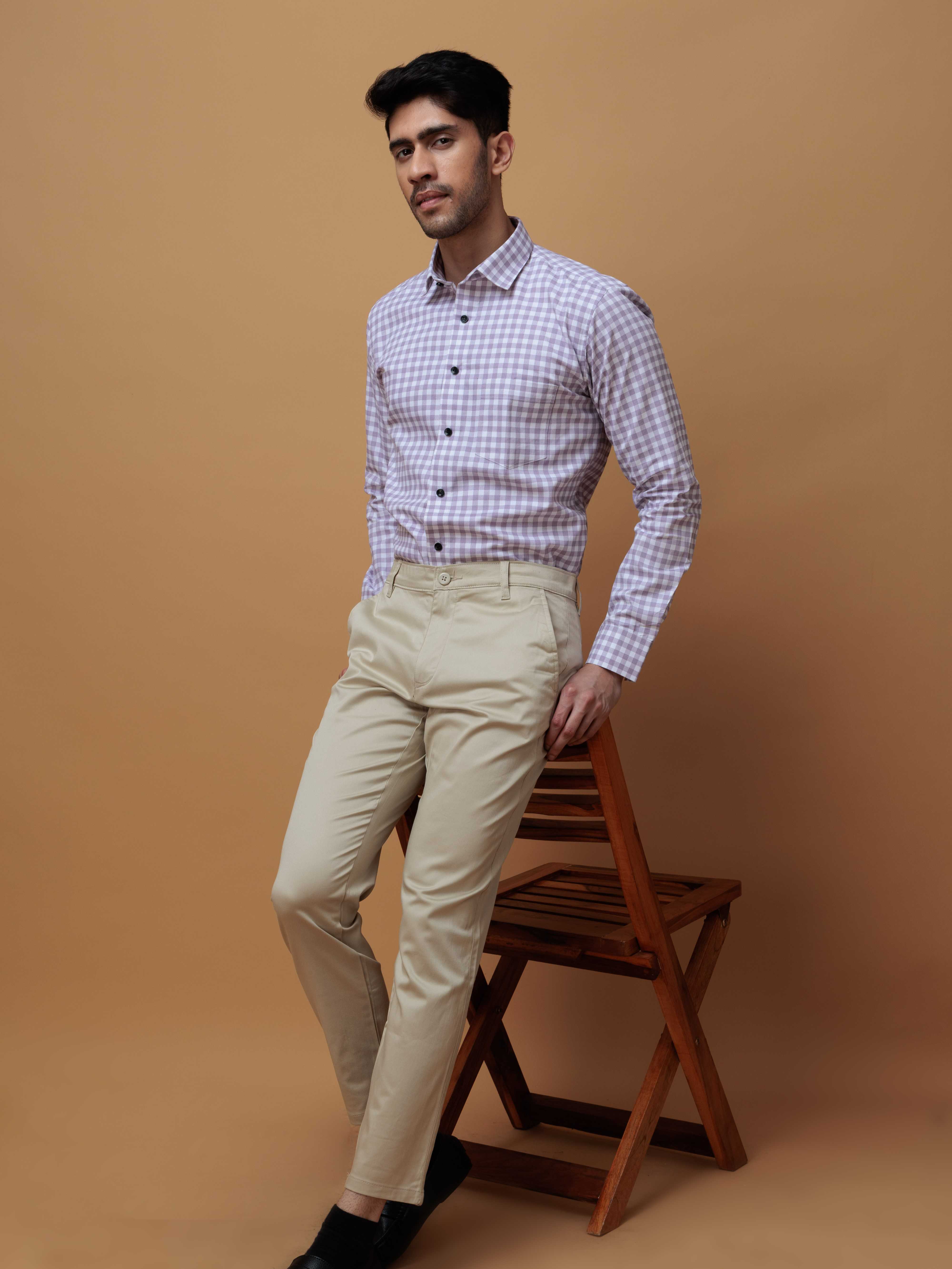 PURPLE CHECKERED PRINTED COTTON CASUAL SHIRT FOR MEN'S - Image 6
