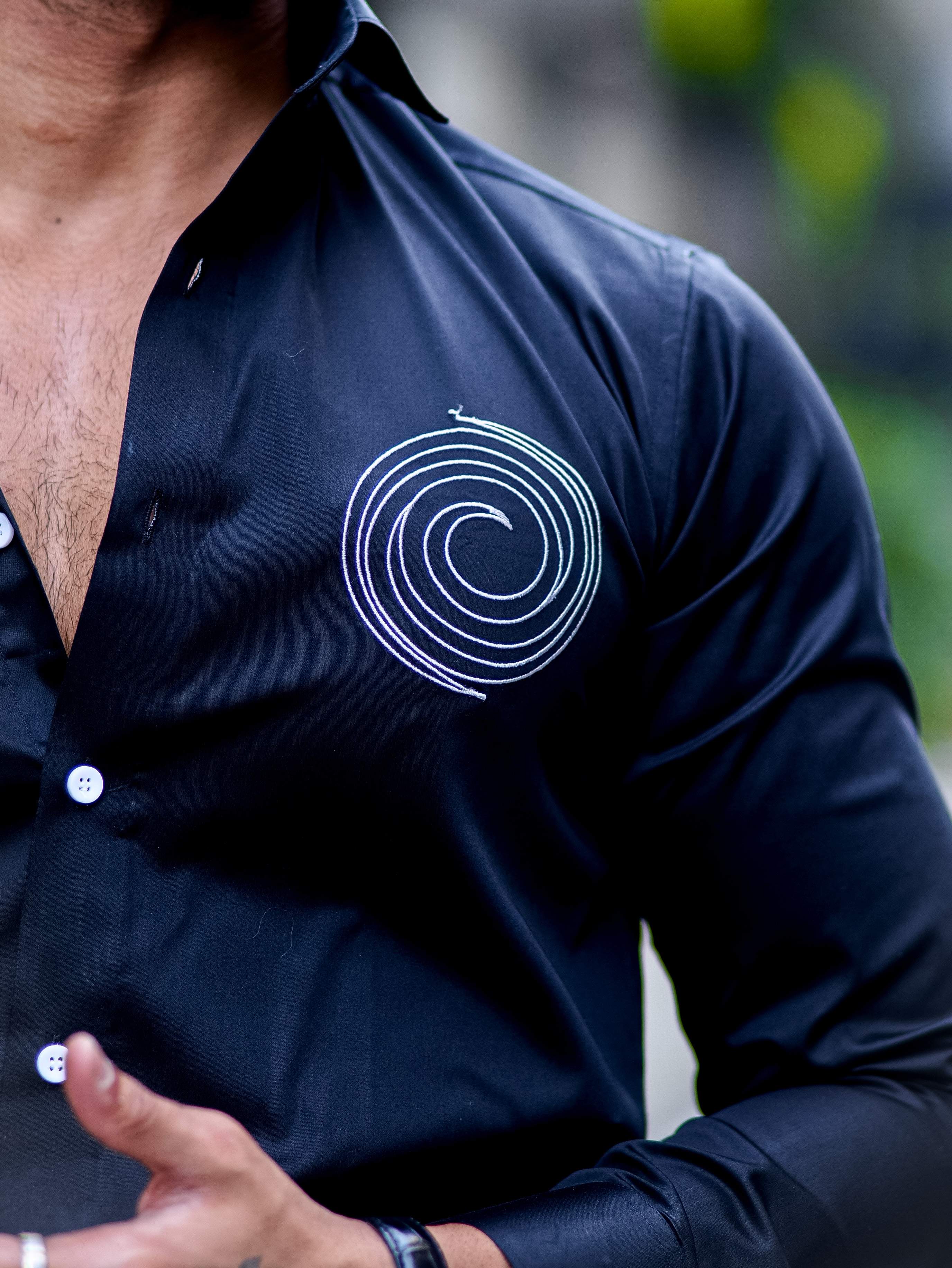 Round Embroidered Black Grey Premium Shirt For Men's - Image 2
