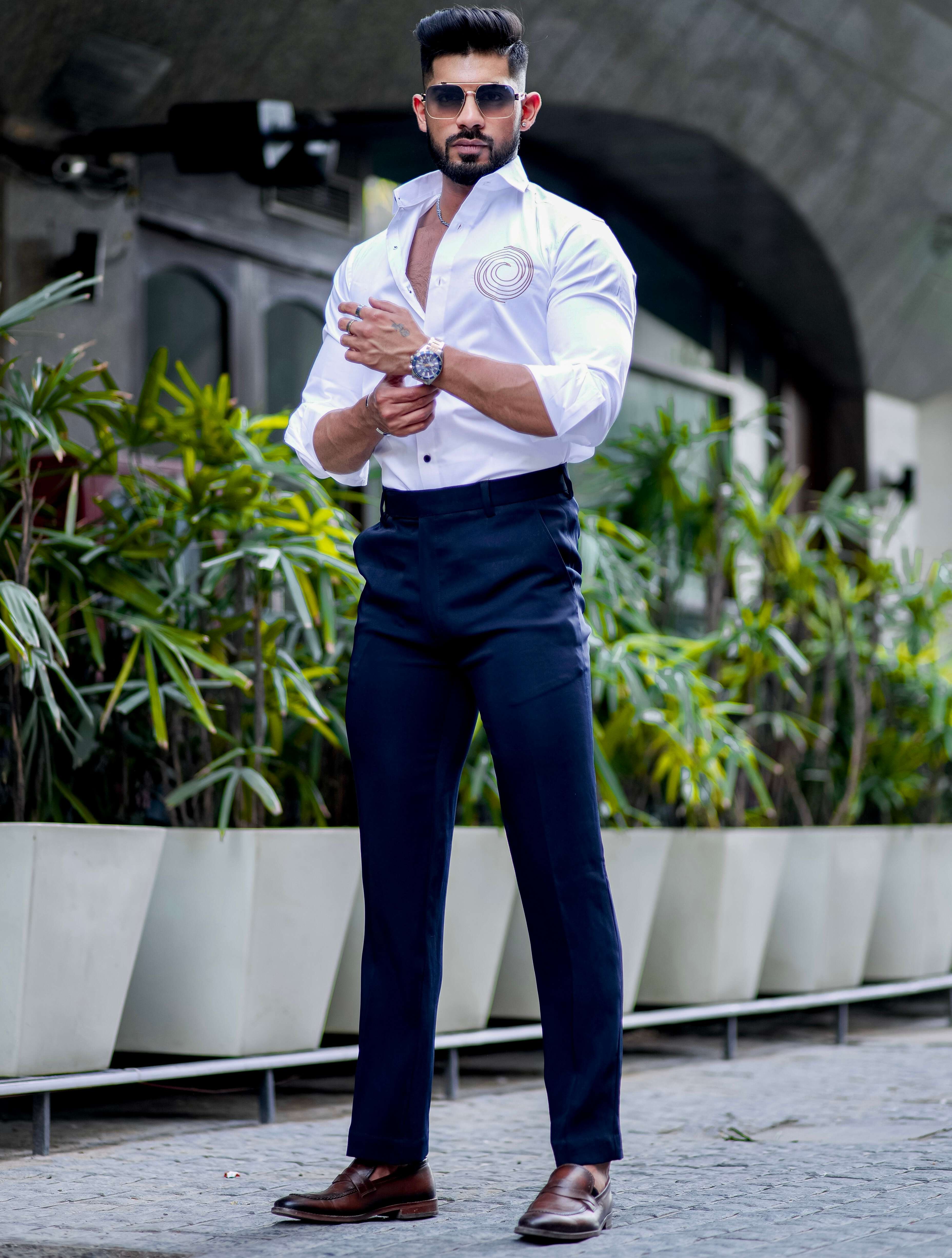 Round Embroidered White Premium Shirt For Men - Image 3