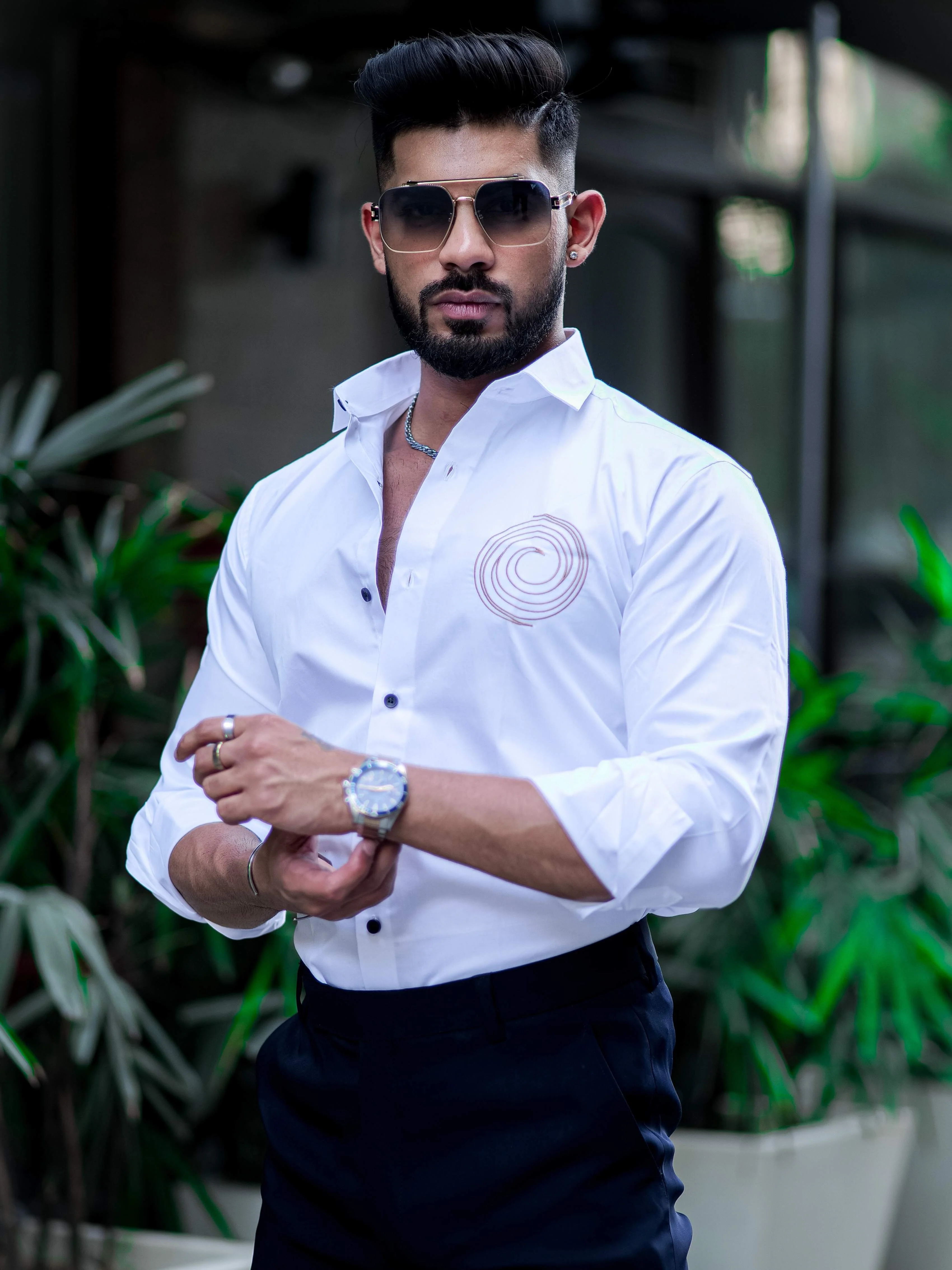 Round Embroidered White Premium Shirt For Men - Image 4