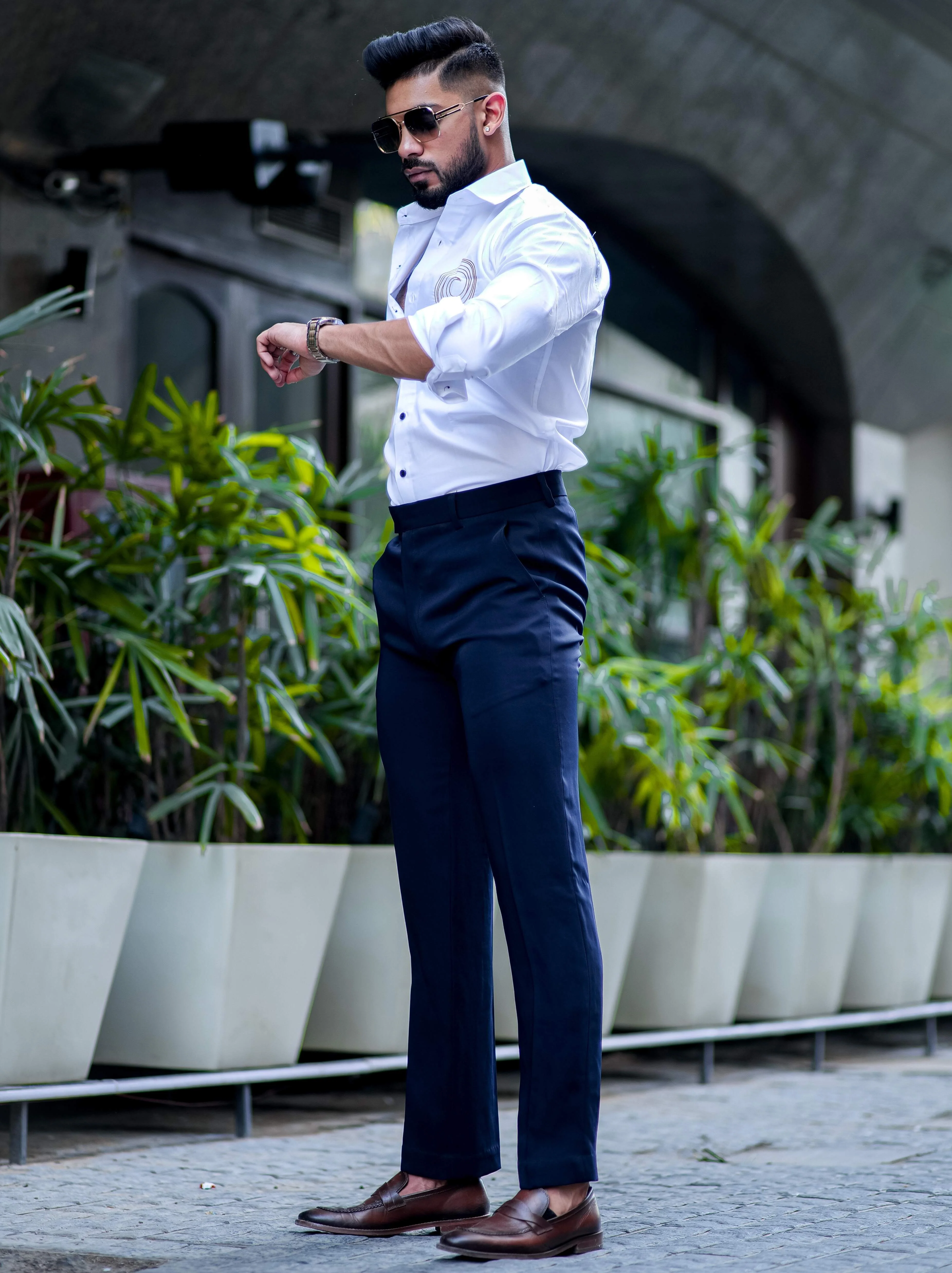 Round Embroidered White Premium Shirt For Men - Image 5