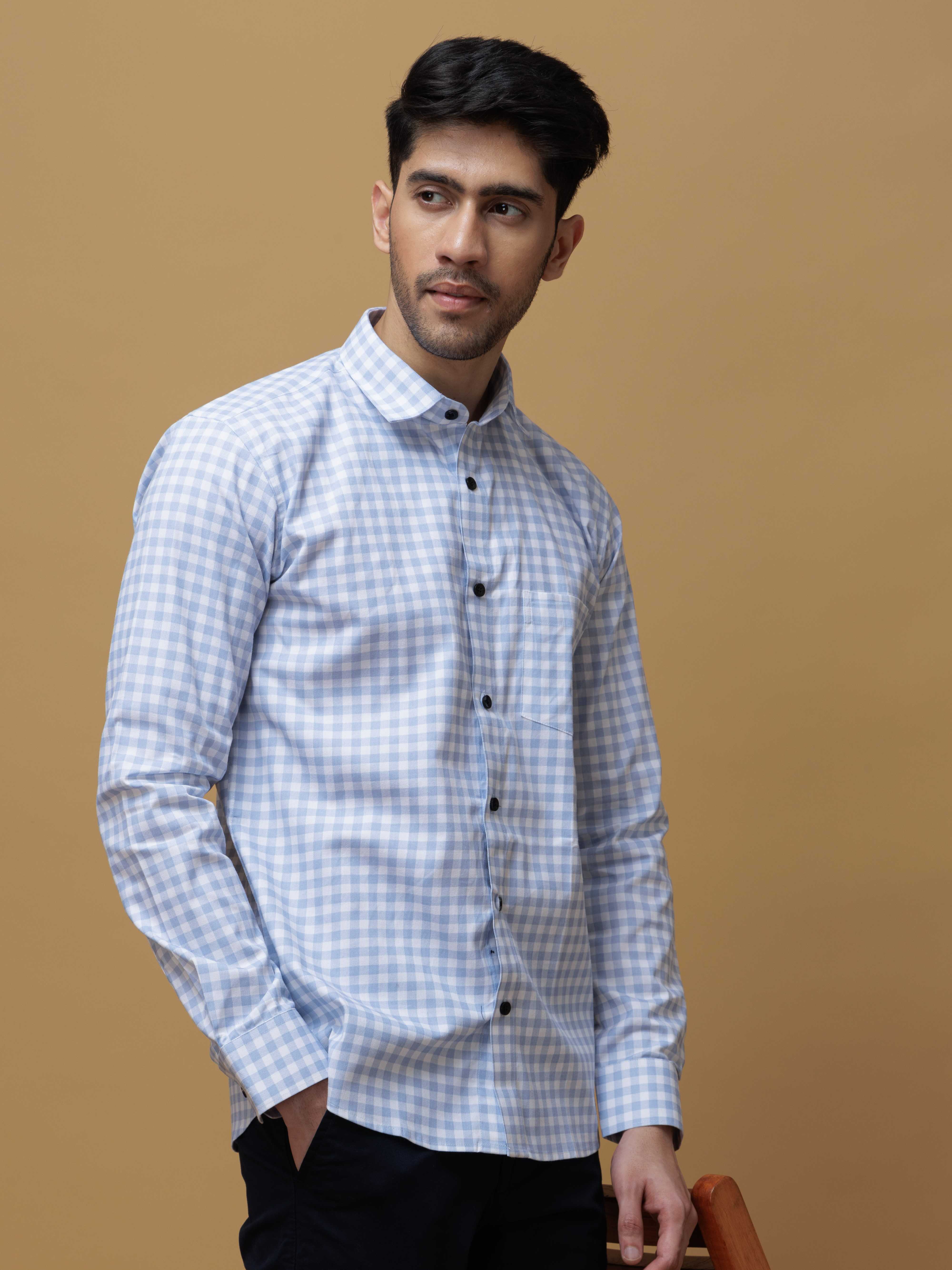 SKY CHECKERED PRINTED COTTON CASUAL SHIRT FOR MEN'S - Image 5