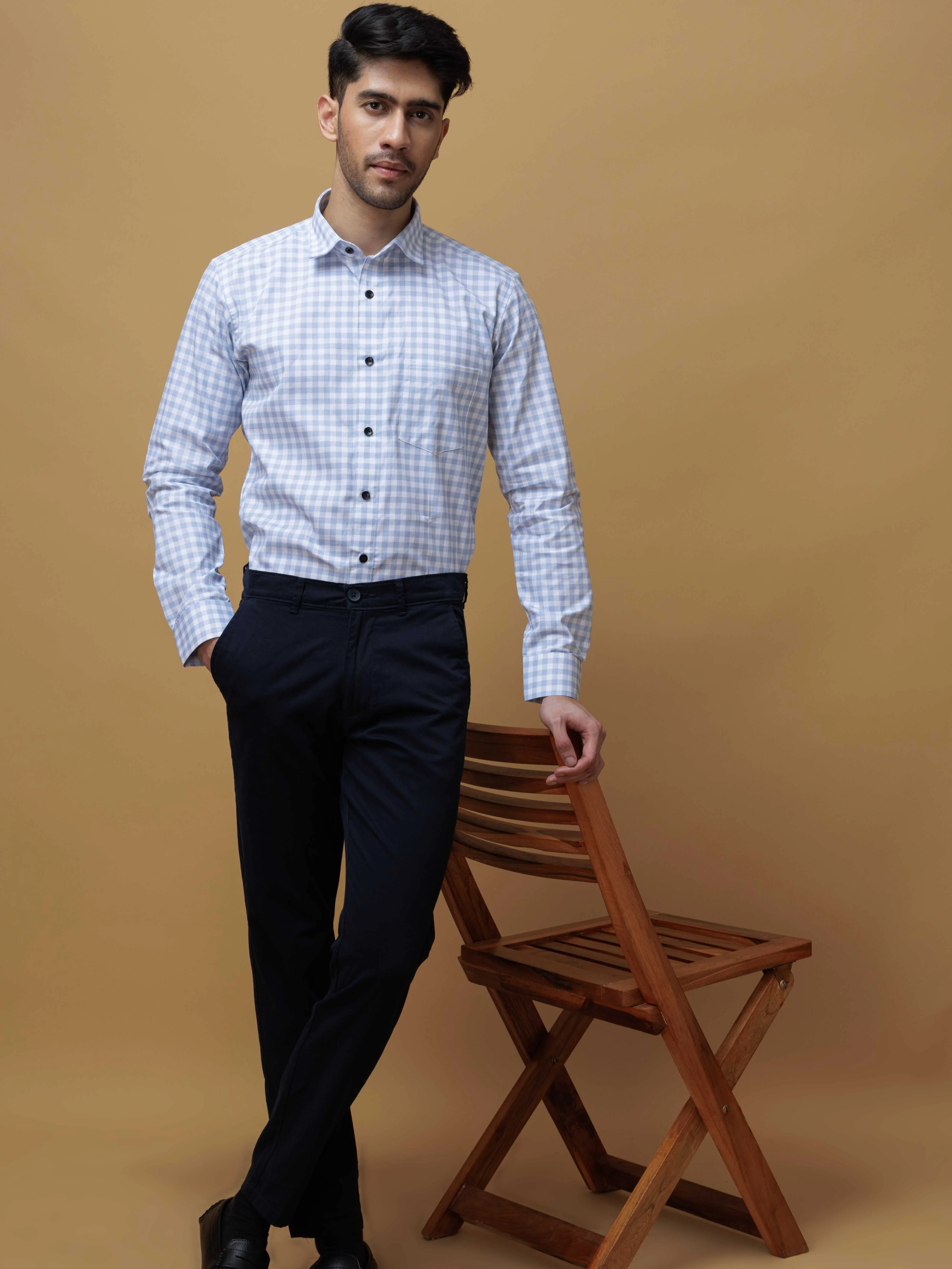 SKY CHECKERED PRINTED COTTON CASUAL SHIRT FOR MEN'S - Image 6