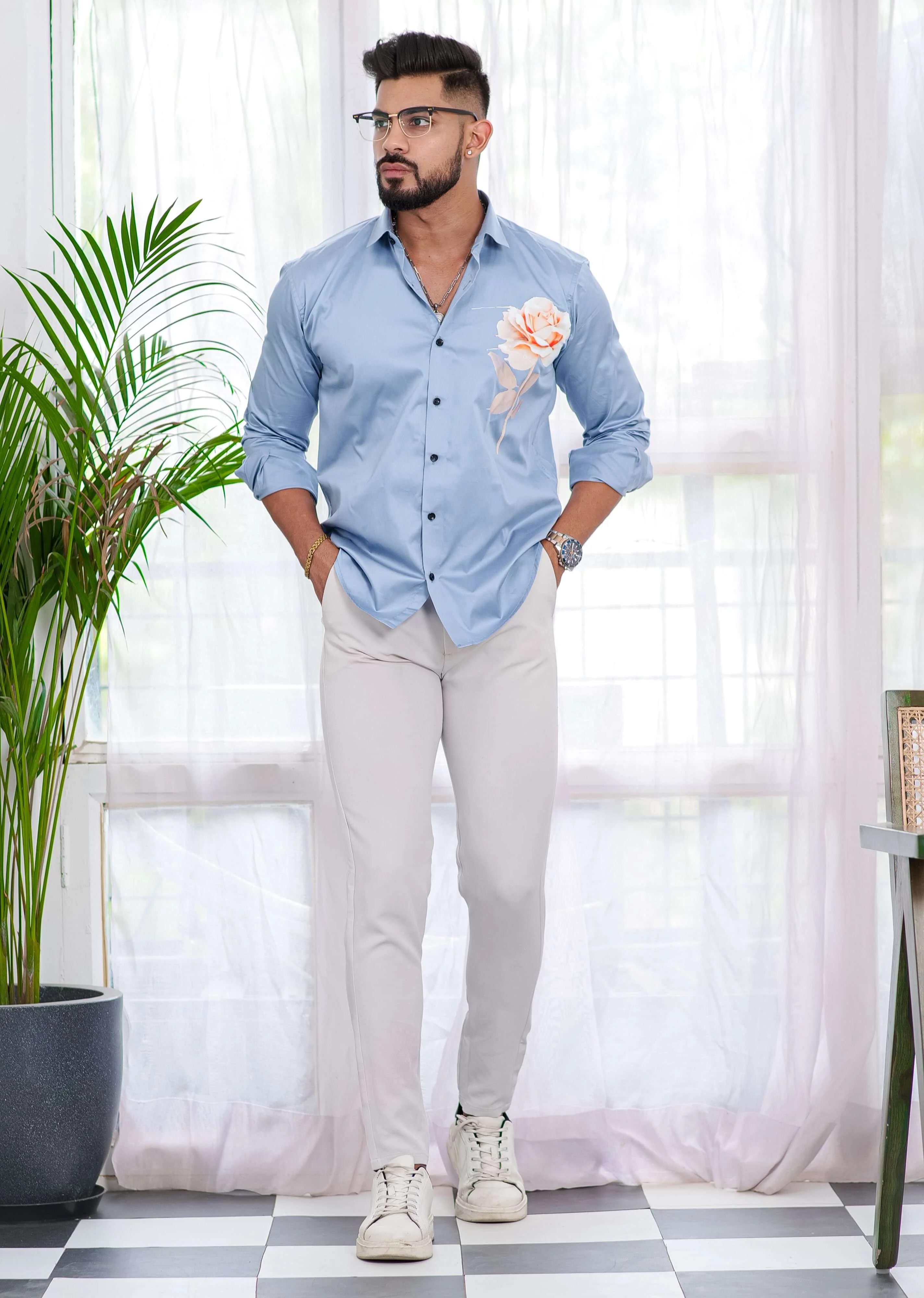 Sky Club Wear Printed Satin Cotton Shirt - Image 3