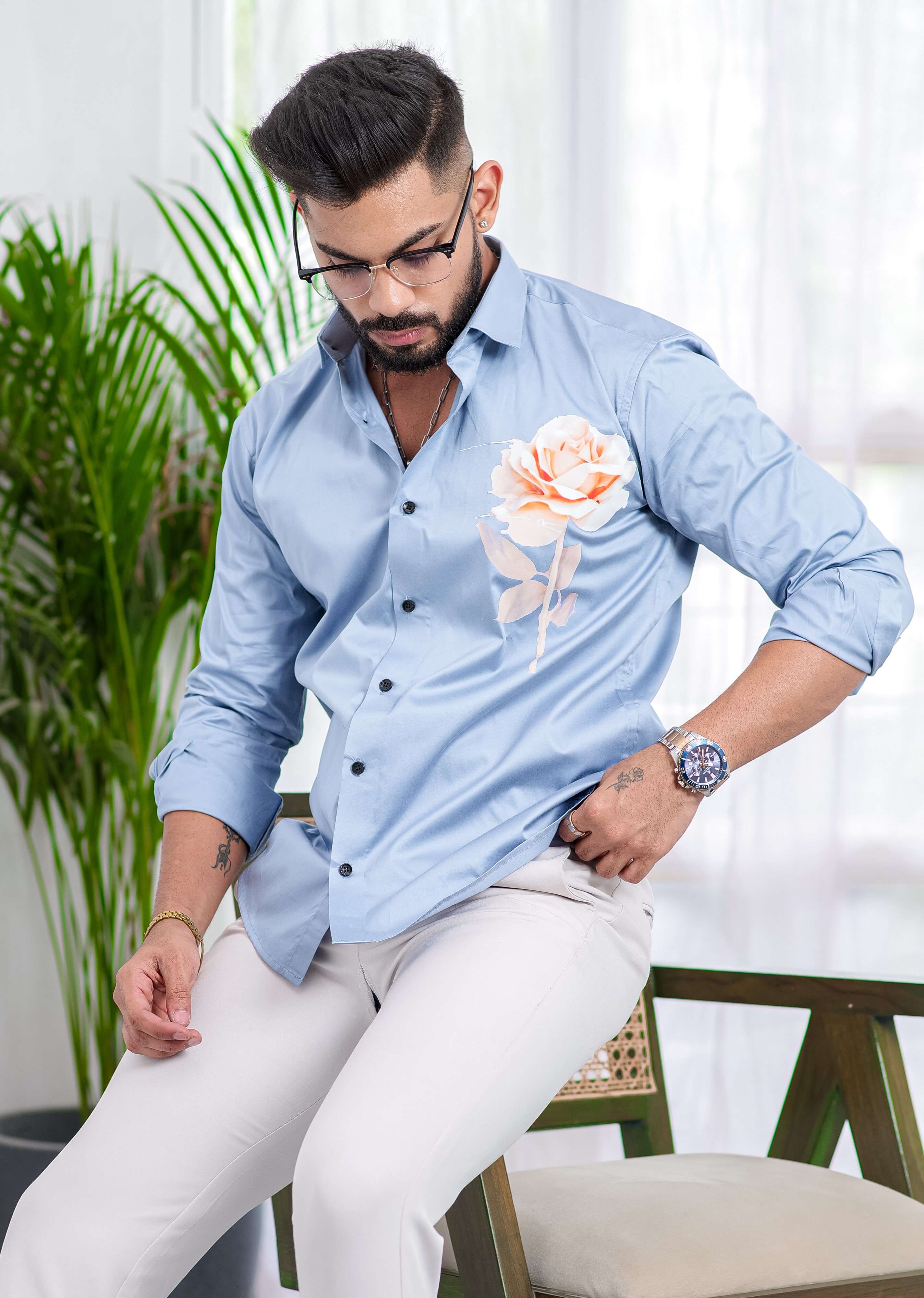 Sky Club Wear Printed Satin Cotton Shirt - Image 4
