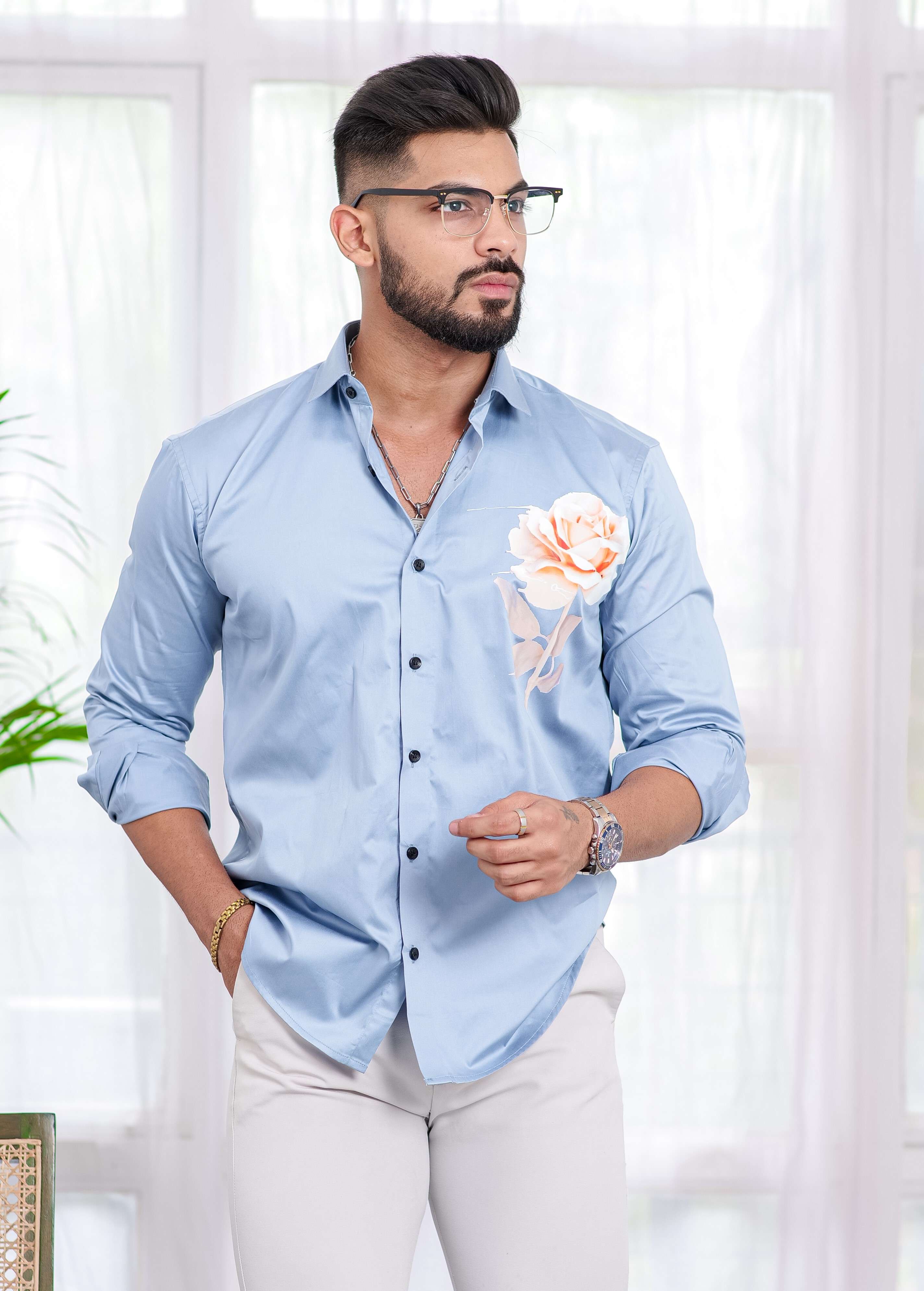 Sky Club Wear Printed Satin Cotton Shirt - Image 6