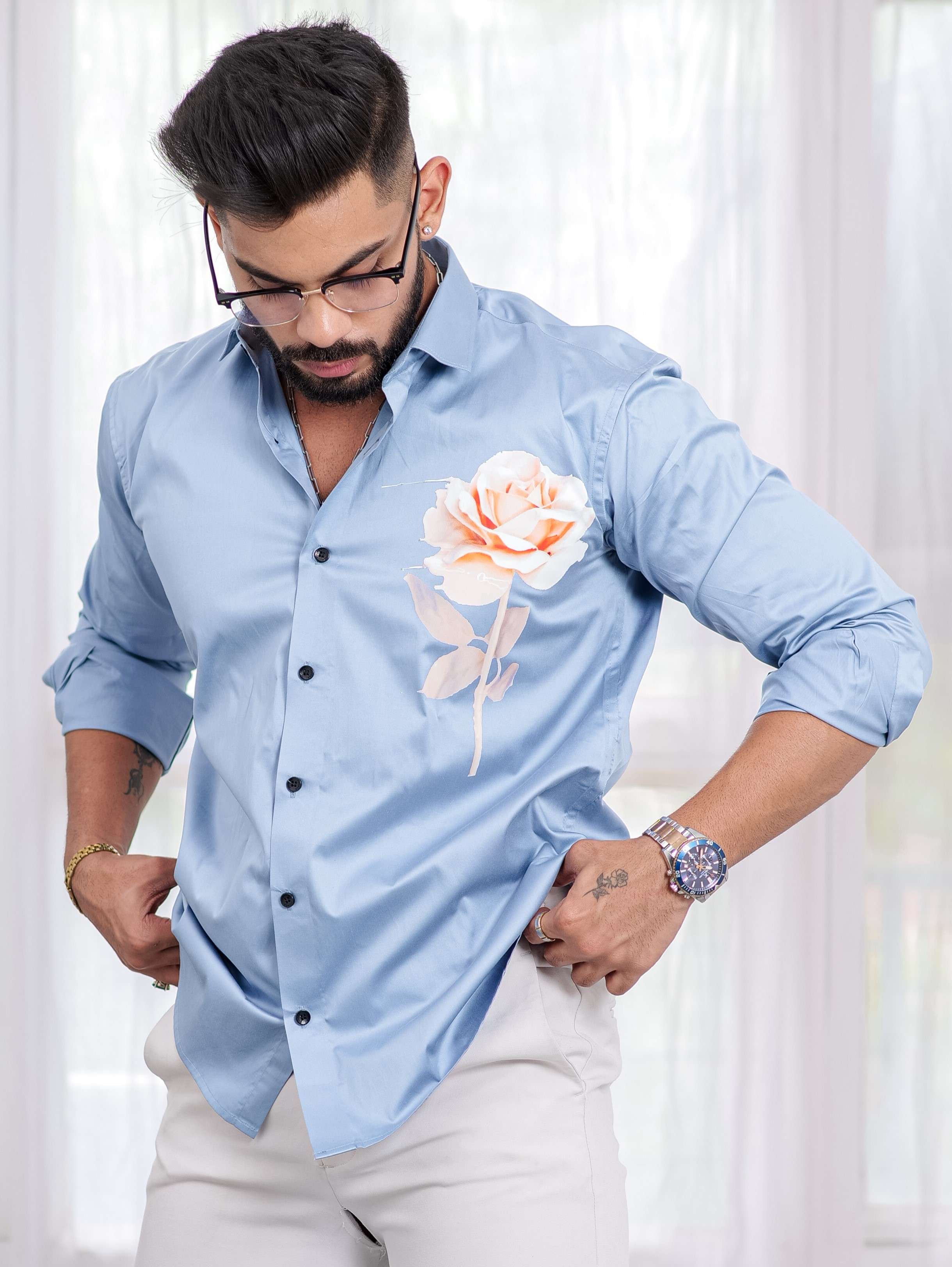 Sky Club Wear Printed Satin Cotton Shirt - Image 8