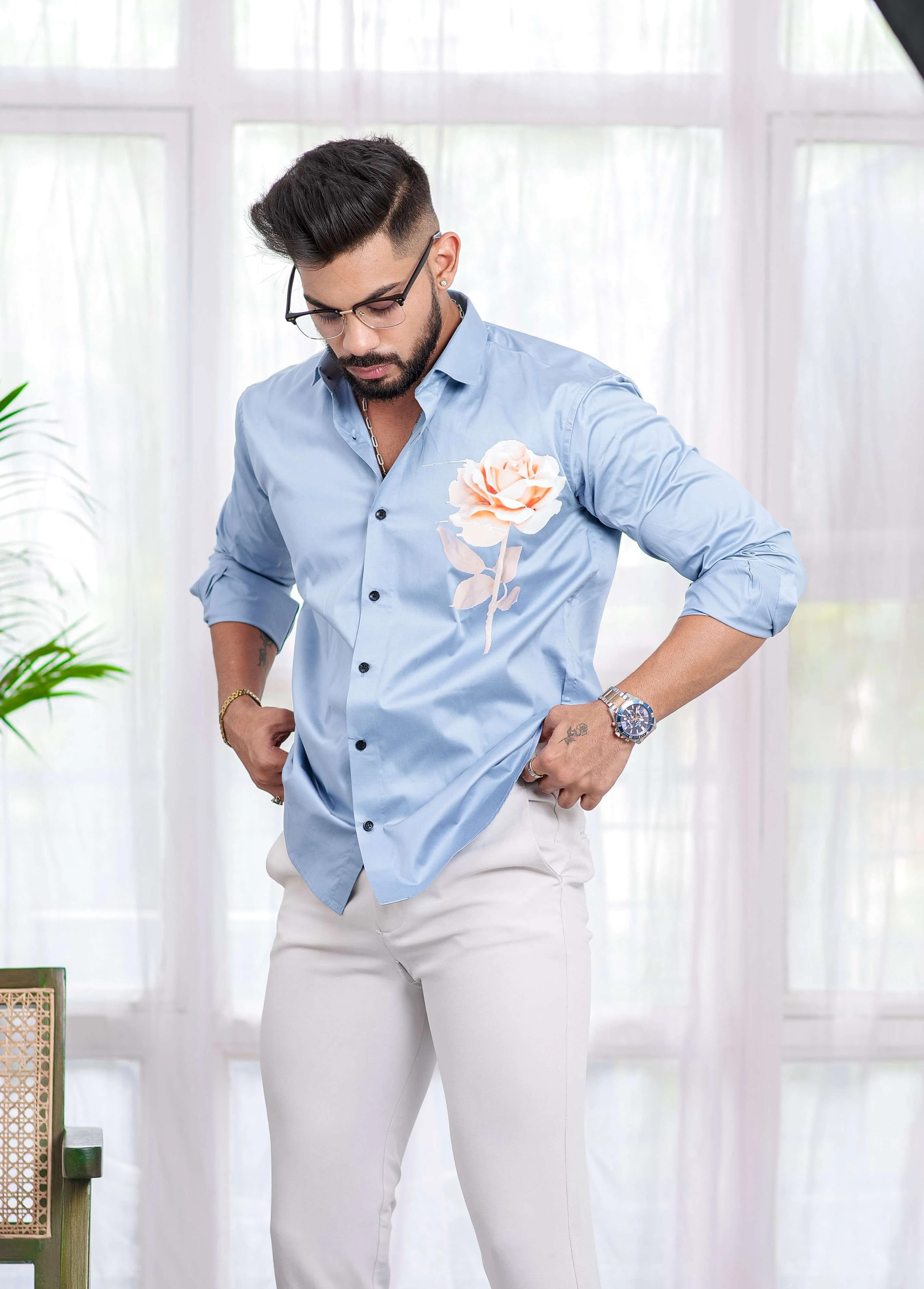 Sky Club Wear Printed Satin Cotton Shirt - Image 9