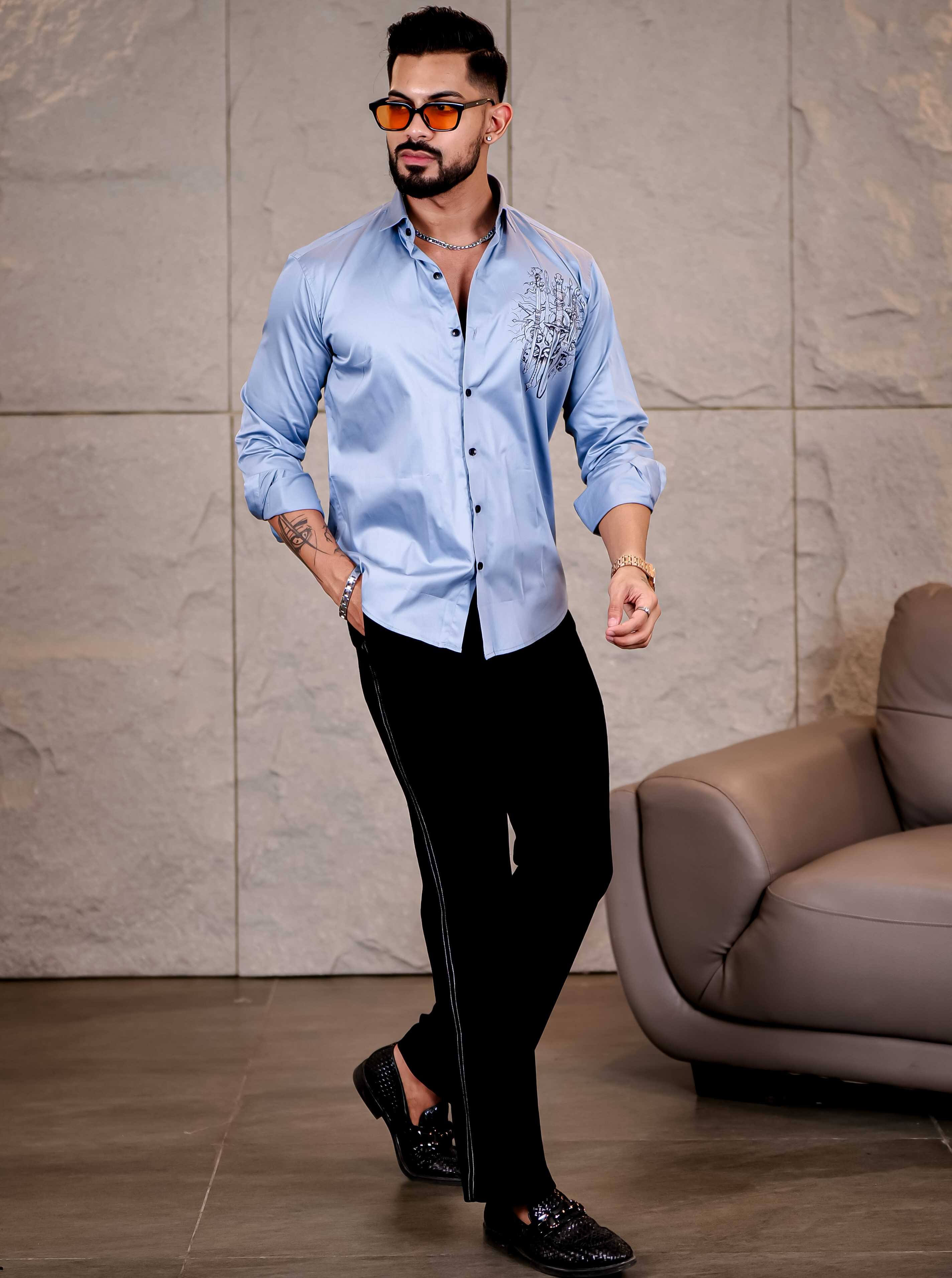 Sky Club Wear Printed Satin Cotton Shirt - Image 6
