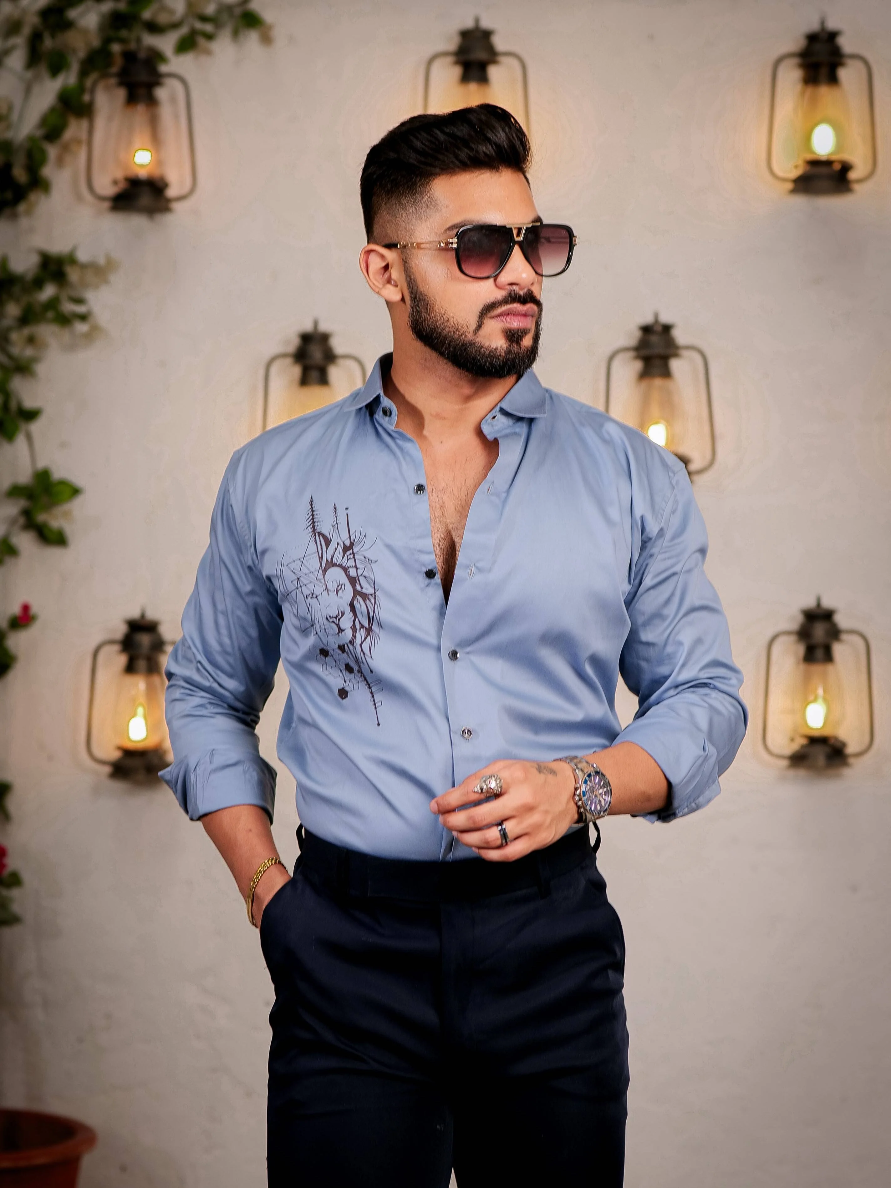 Sky Club Wear Printed Satin Cotton Shirt - Image 5