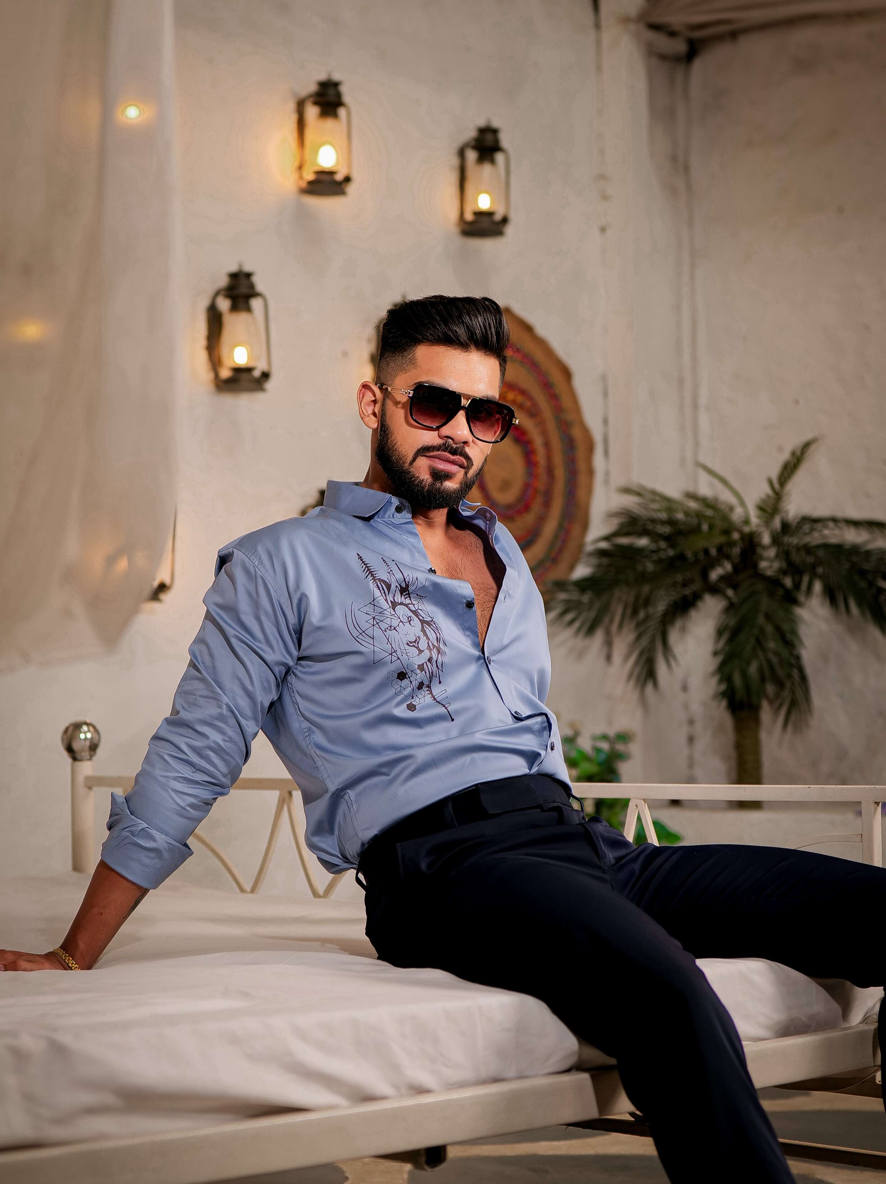 Sky Club Wear Printed Satin Cotton Shirt - Image 8