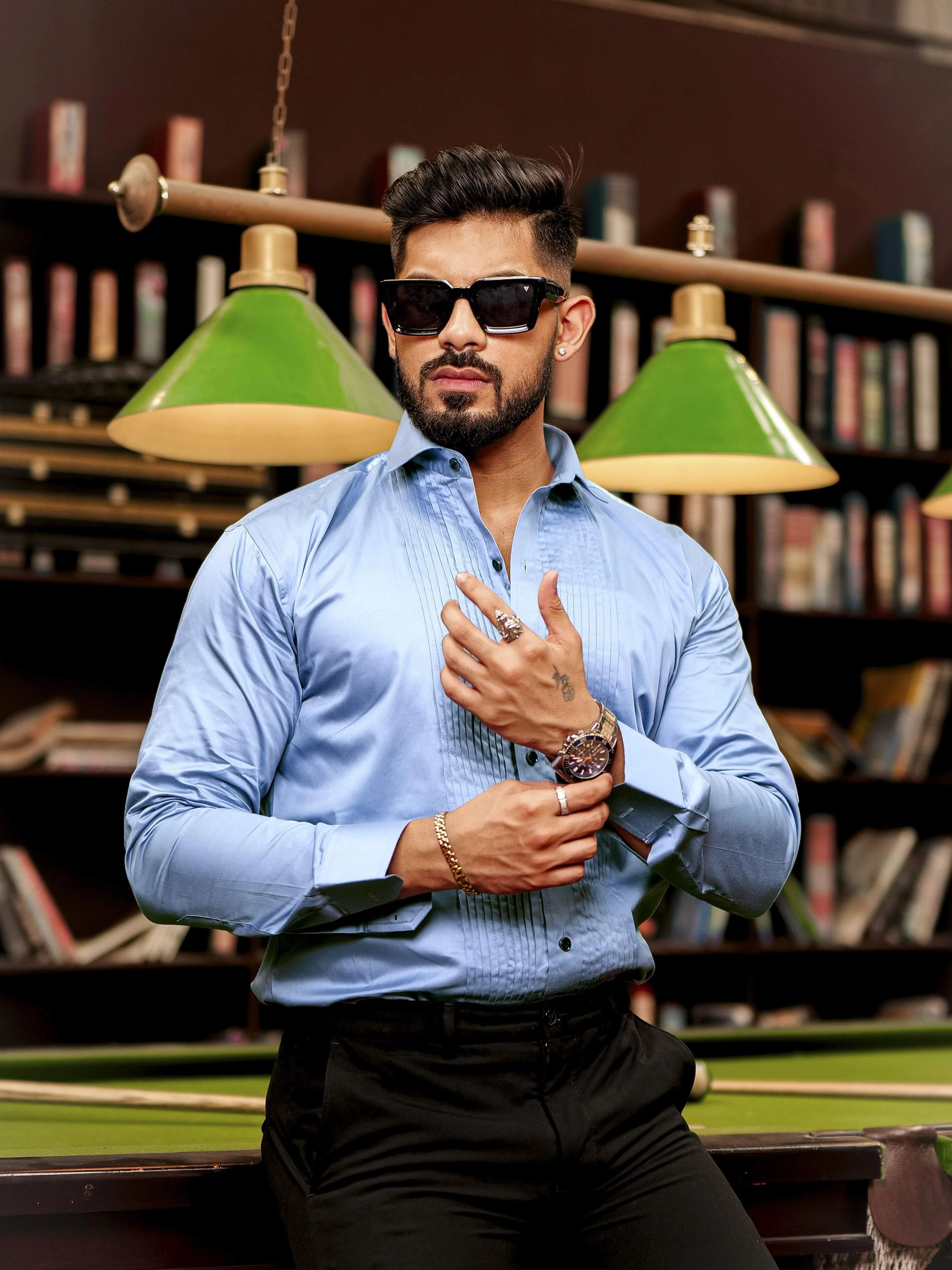 Sky Subtle Sheen Tuxedo Premium Giza Satin Cotton Shirt - Image 7
