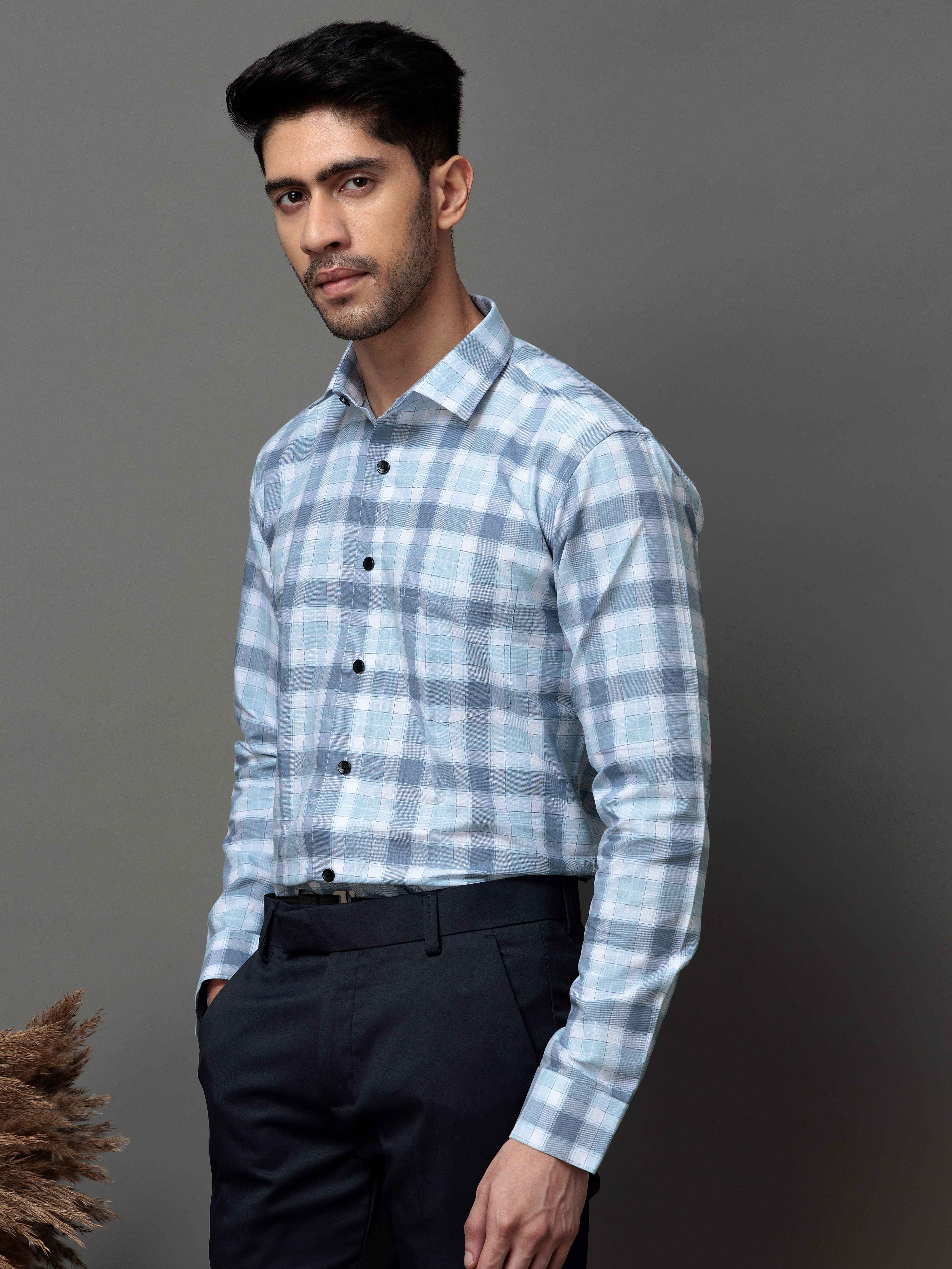 SQUARE SKY CHECKED COTTON CASUAL SHIRT FOR MEN'S - Image 3