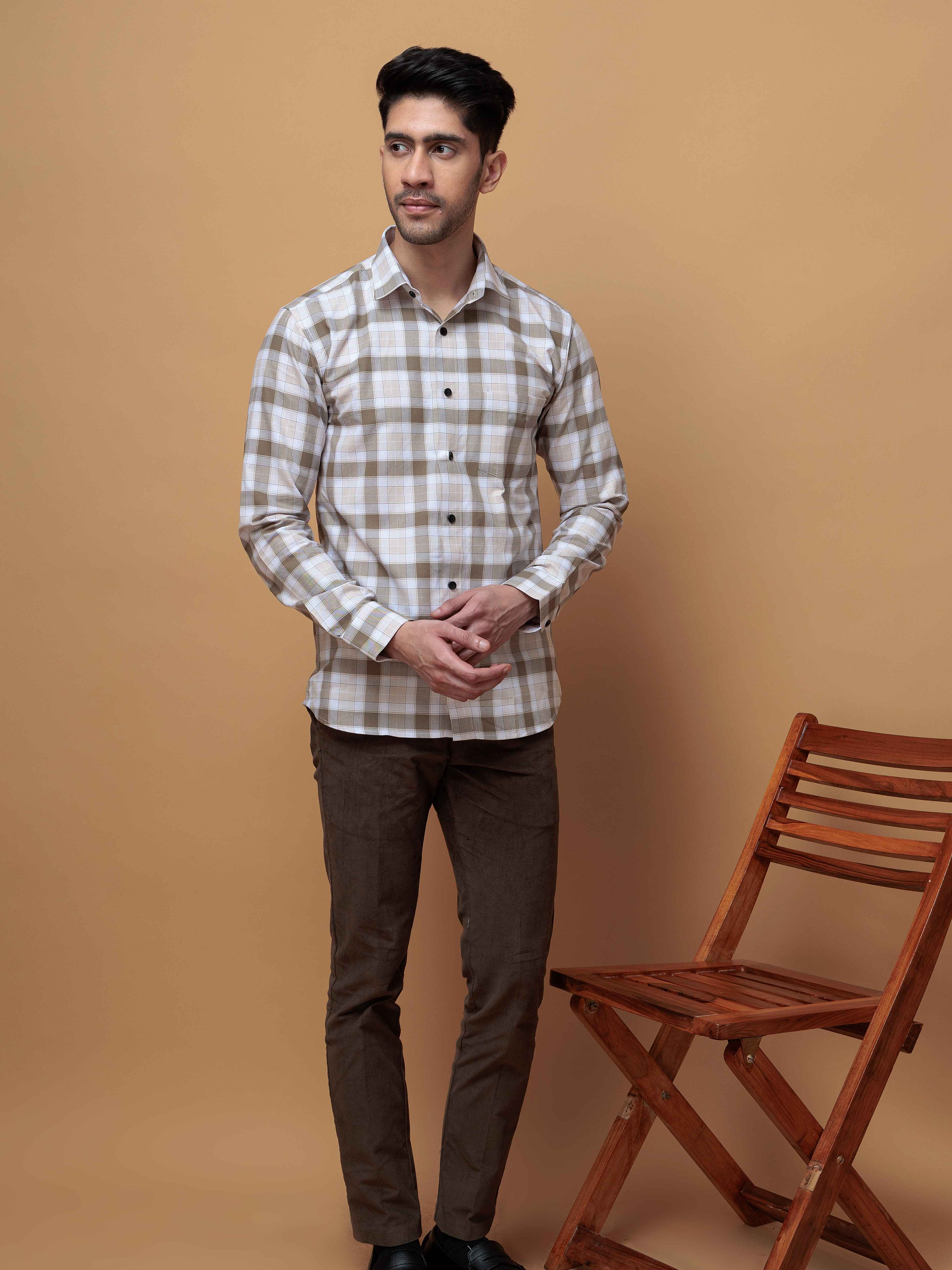 SQUARE WOOD CHECKED COTTON CASUAL SHIRT FOR MEN'S - Image 6