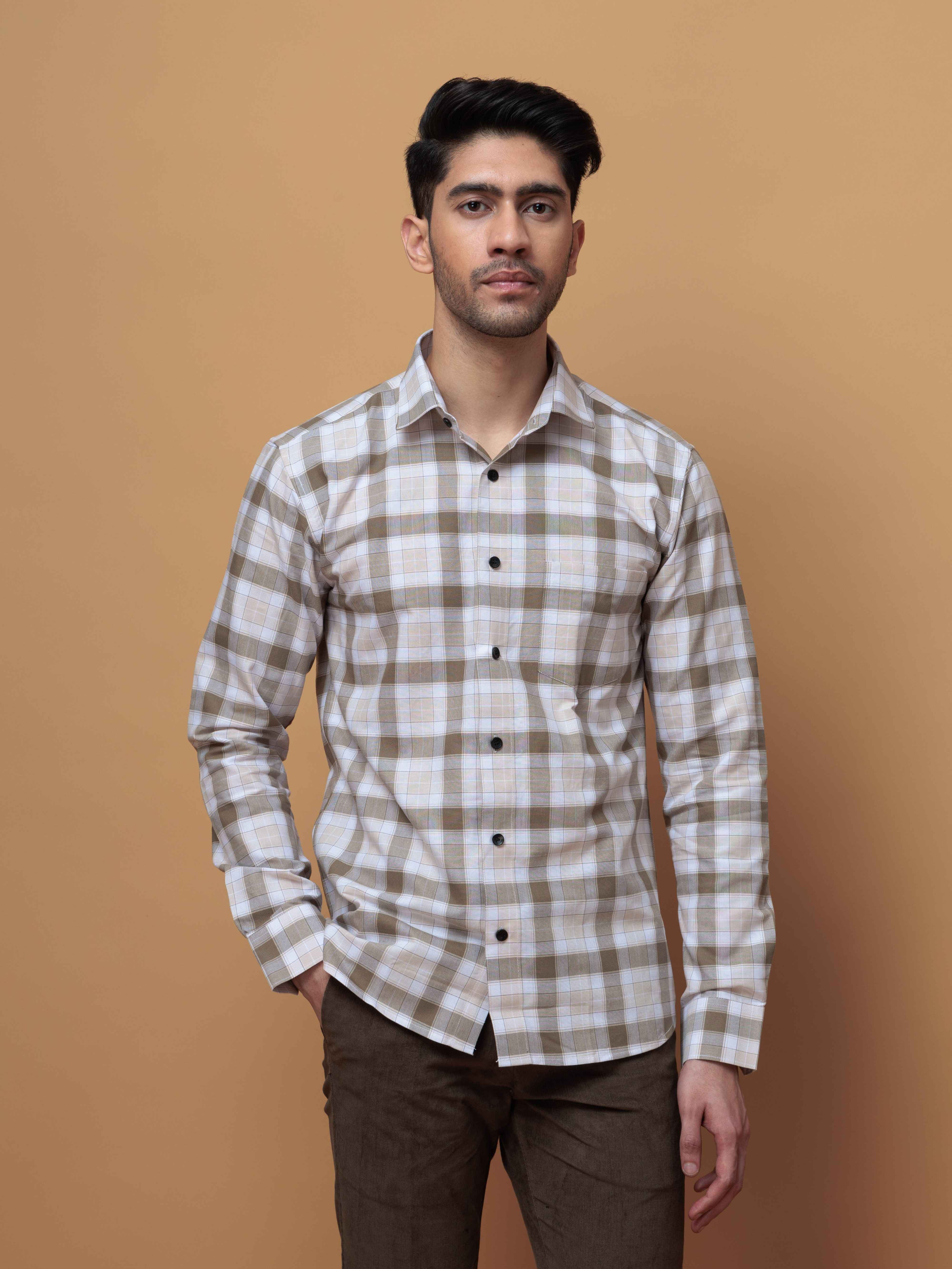 SQUARE WOOD CHECKED COTTON CASUAL SHIRT FOR MEN'S - Image 7