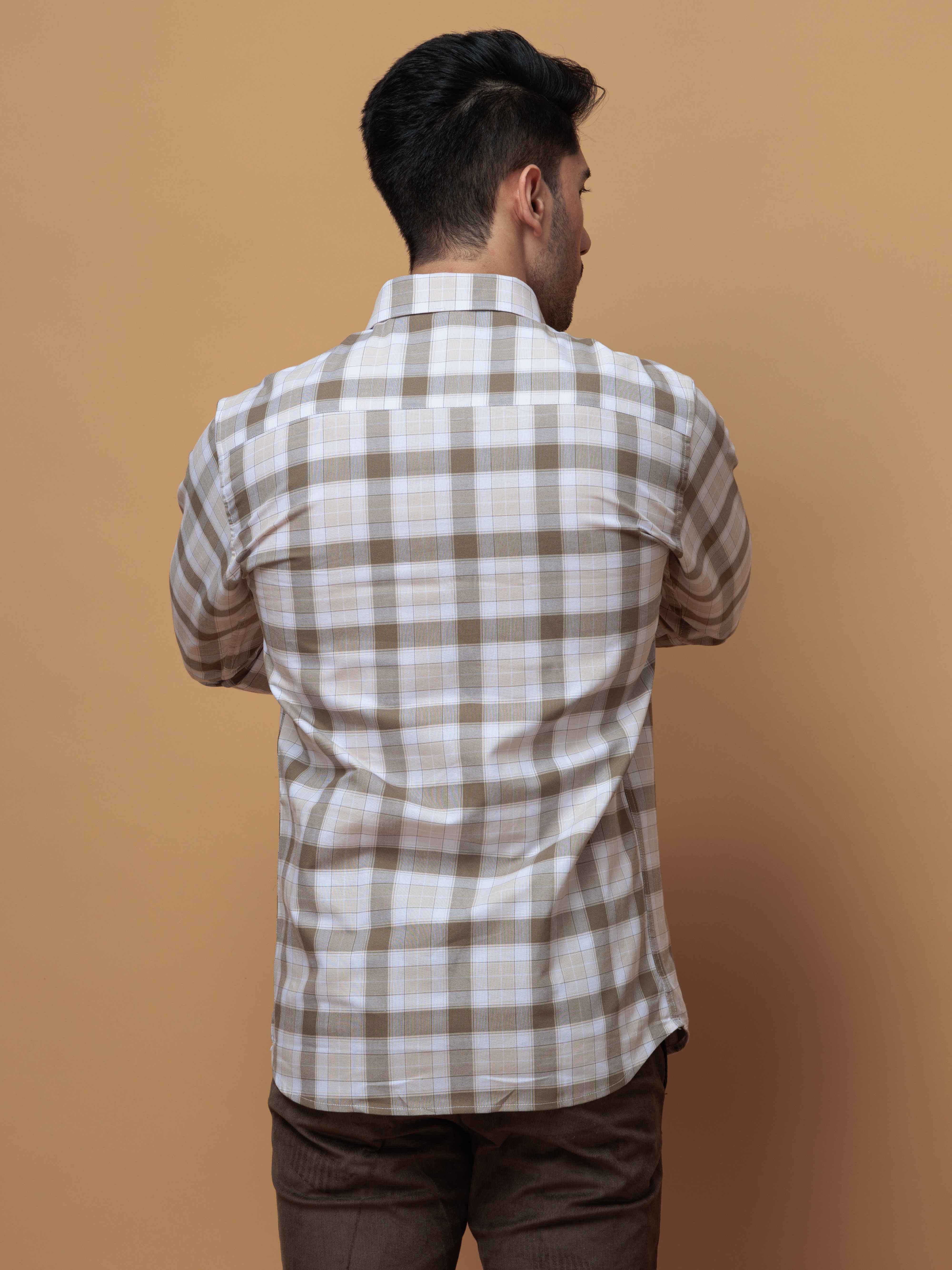 SQUARE WOOD CHECKED COTTON CASUAL SHIRT FOR MEN'S - Image 8