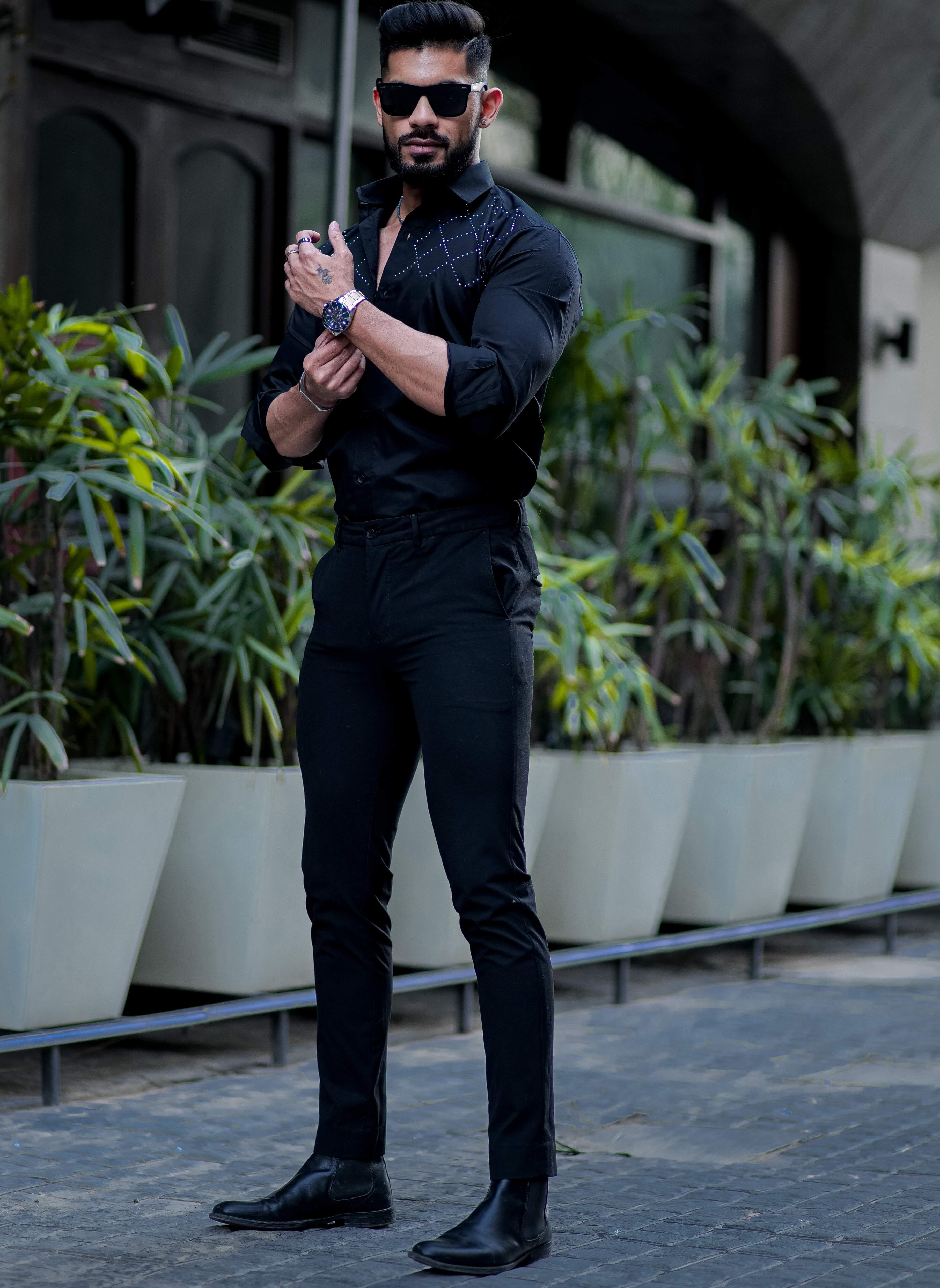 Starry Beaded Black Premium Shirt For Men - Image 3