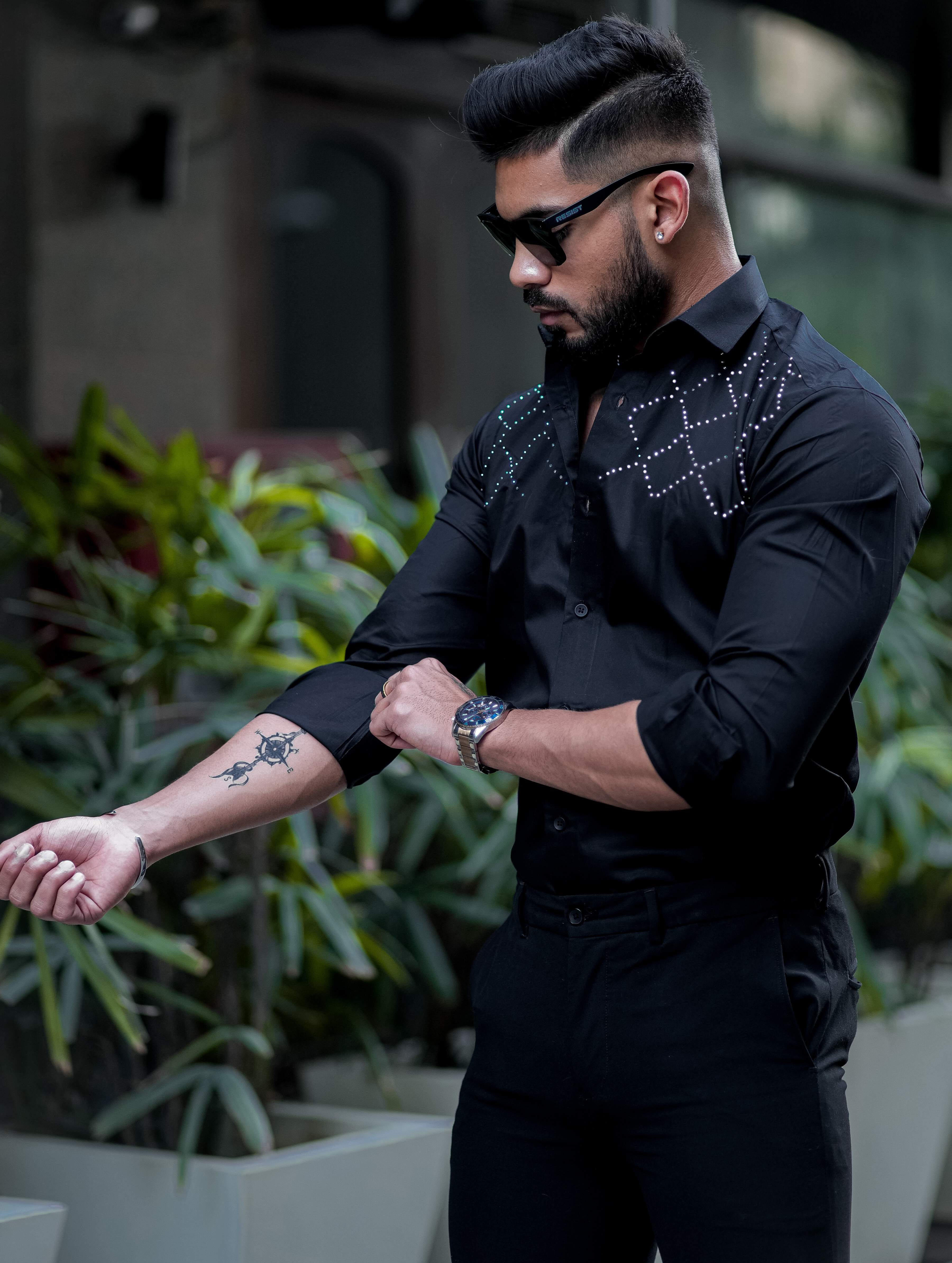 Starry Beaded Black Premium Shirt For Men - Image 4