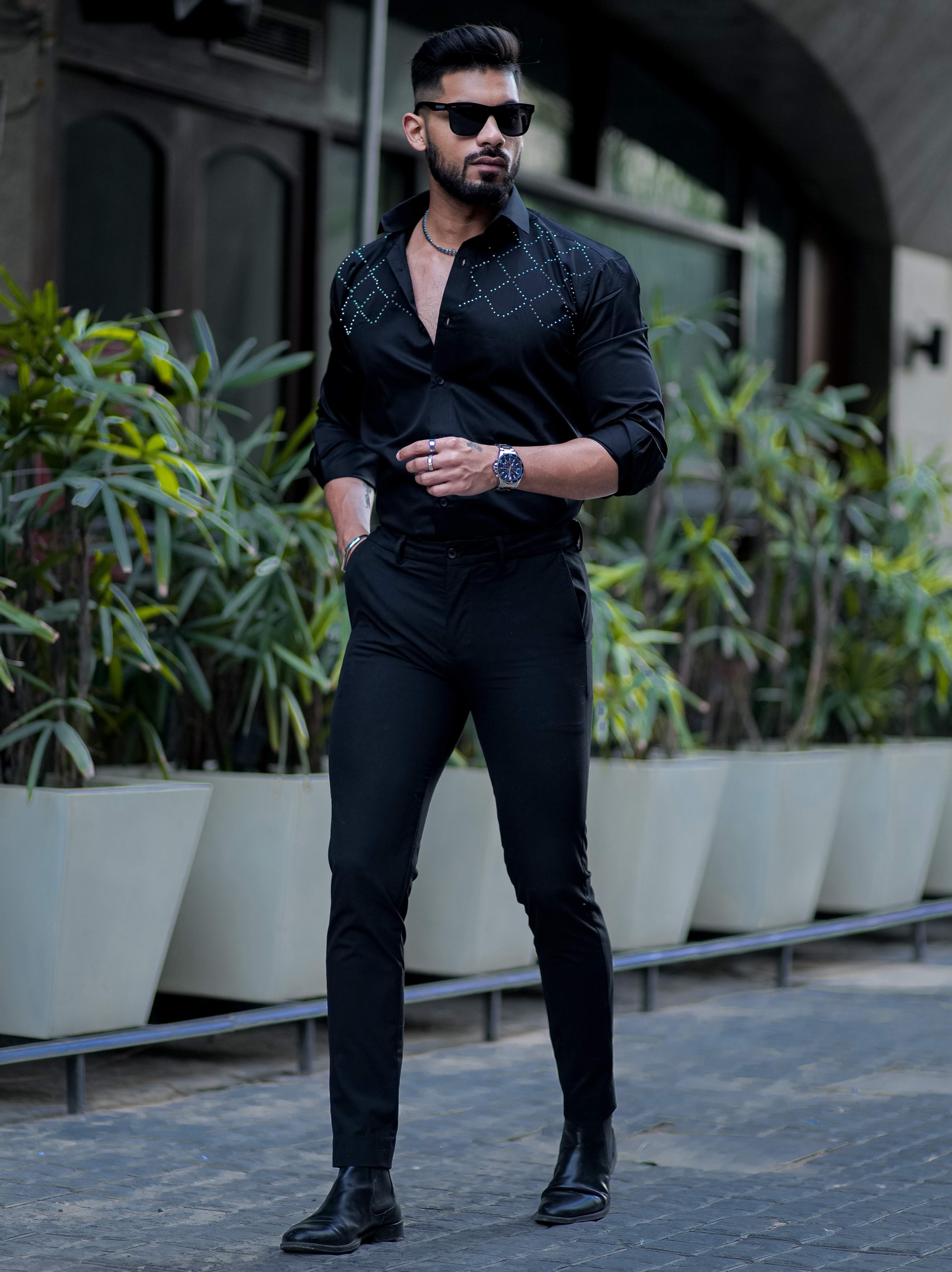 Starry Beaded Black Premium Shirt For Men - Image 5