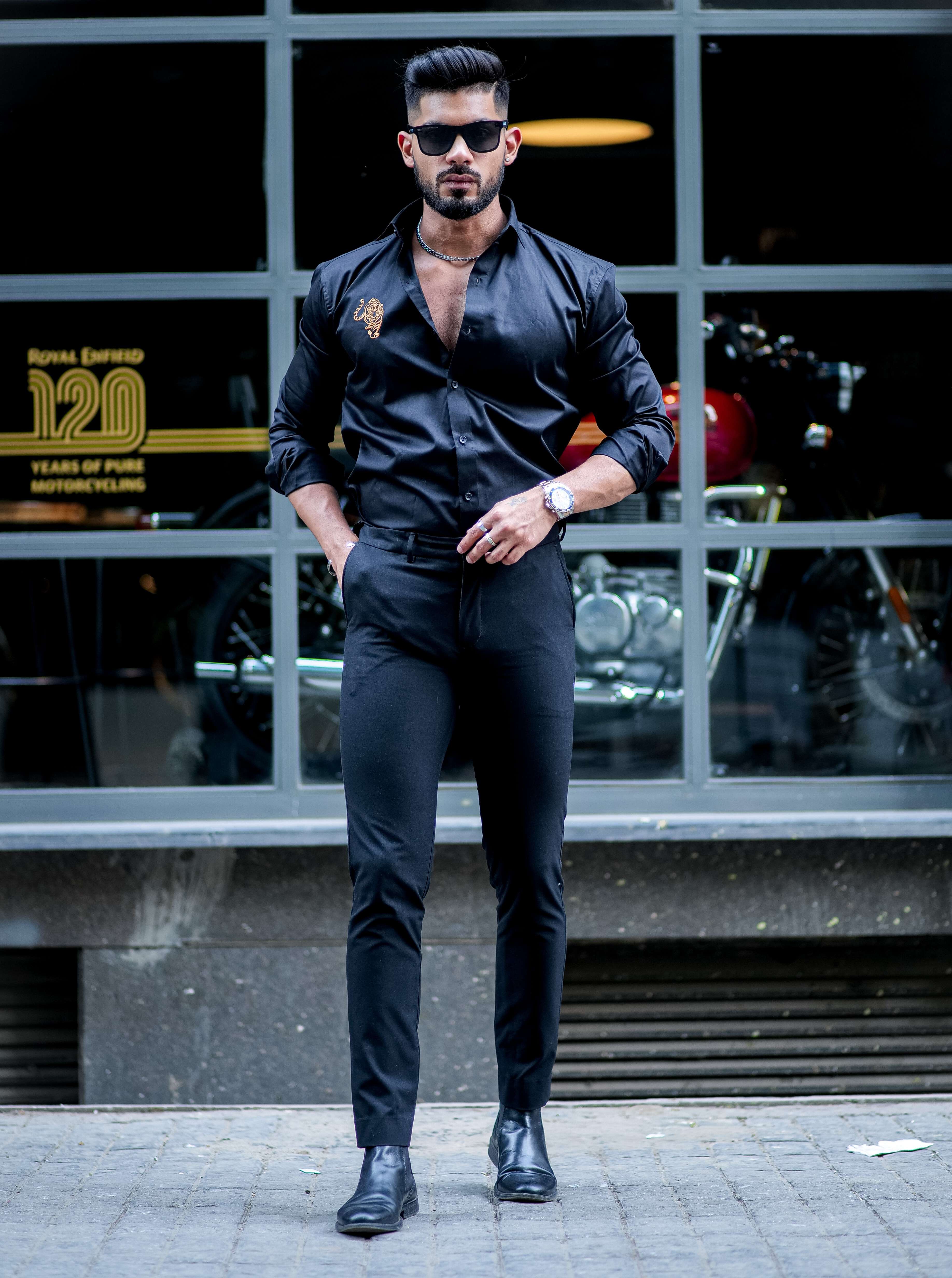 Tiger Embroidered Black Luxury Cotton Shirt - Image 3