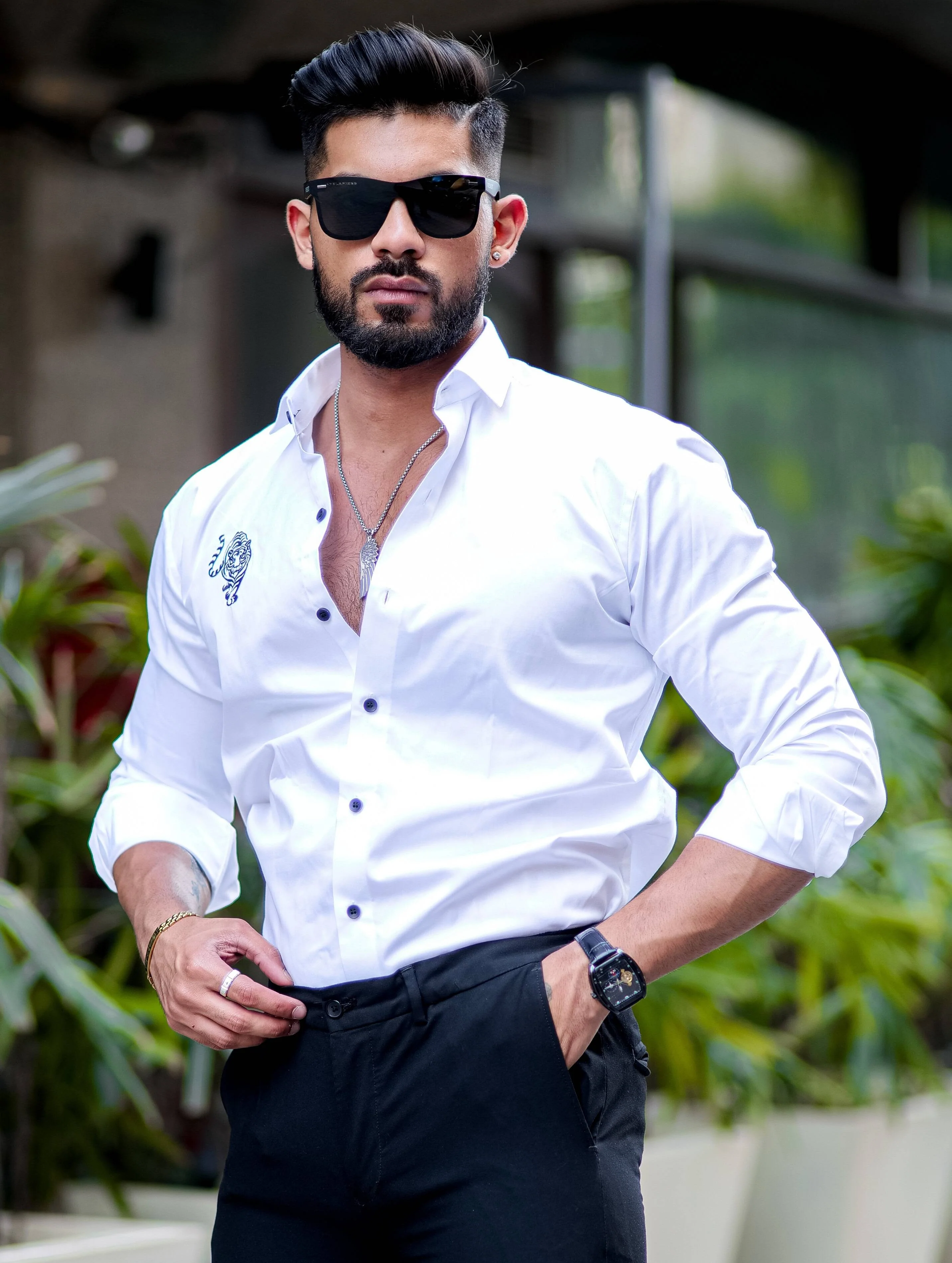 Tiger Embroidered White Premium Cotton Shirt - Image 5