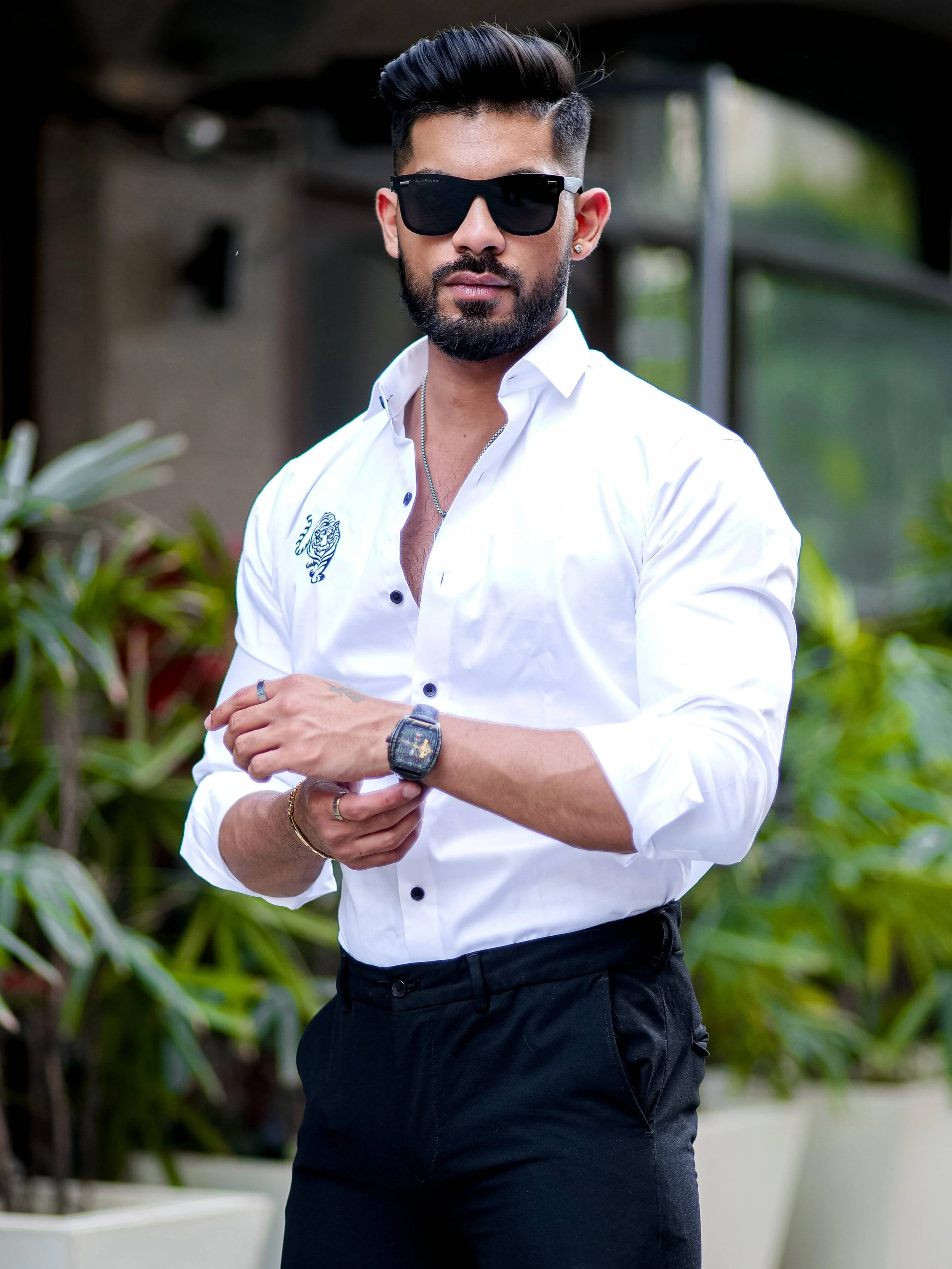 Tiger Embroidered White Premium Cotton Shirt - Image 6
