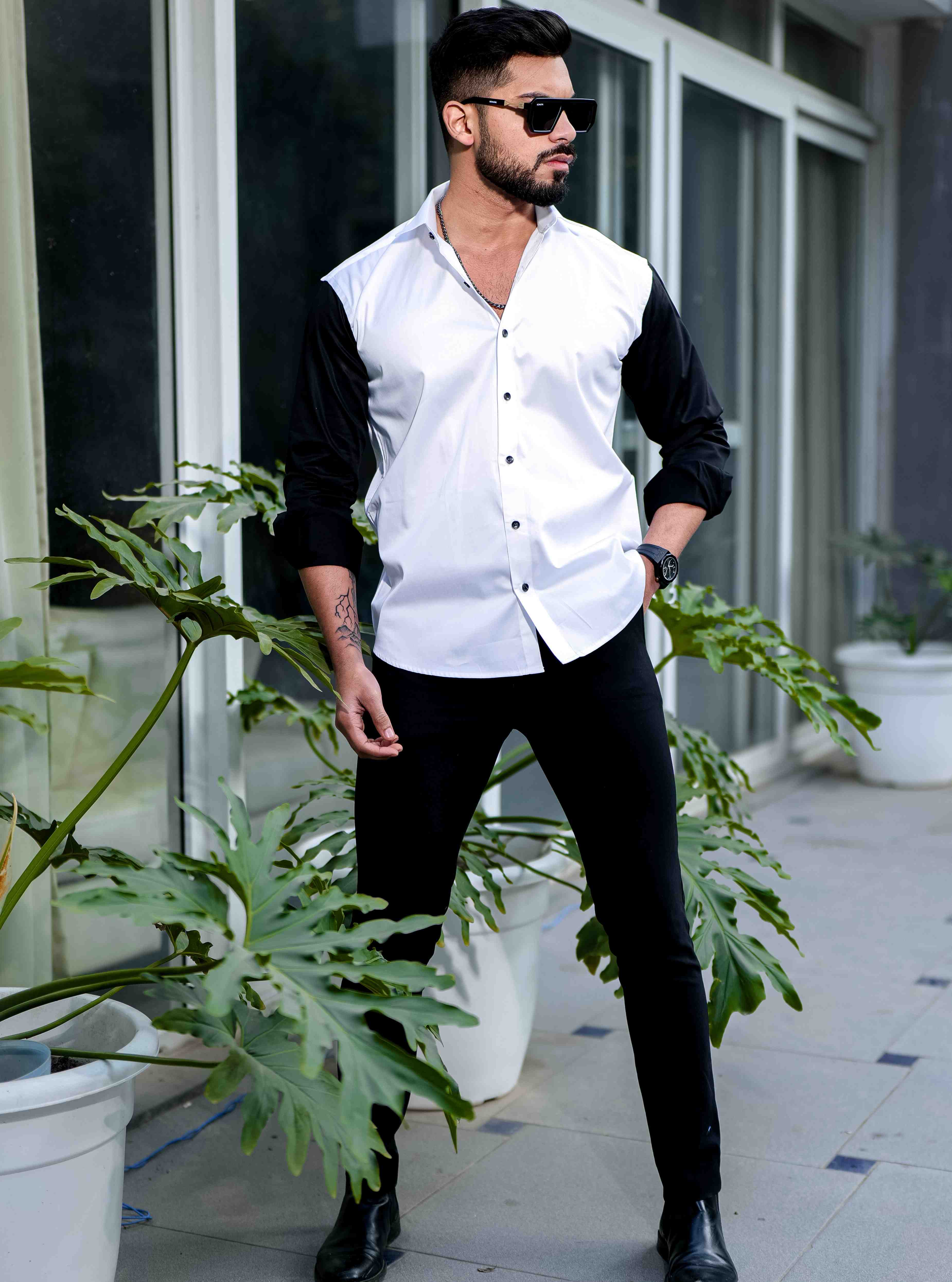 White And Black Satin Cotton Cut N Sew Designer Shirt - Image 6