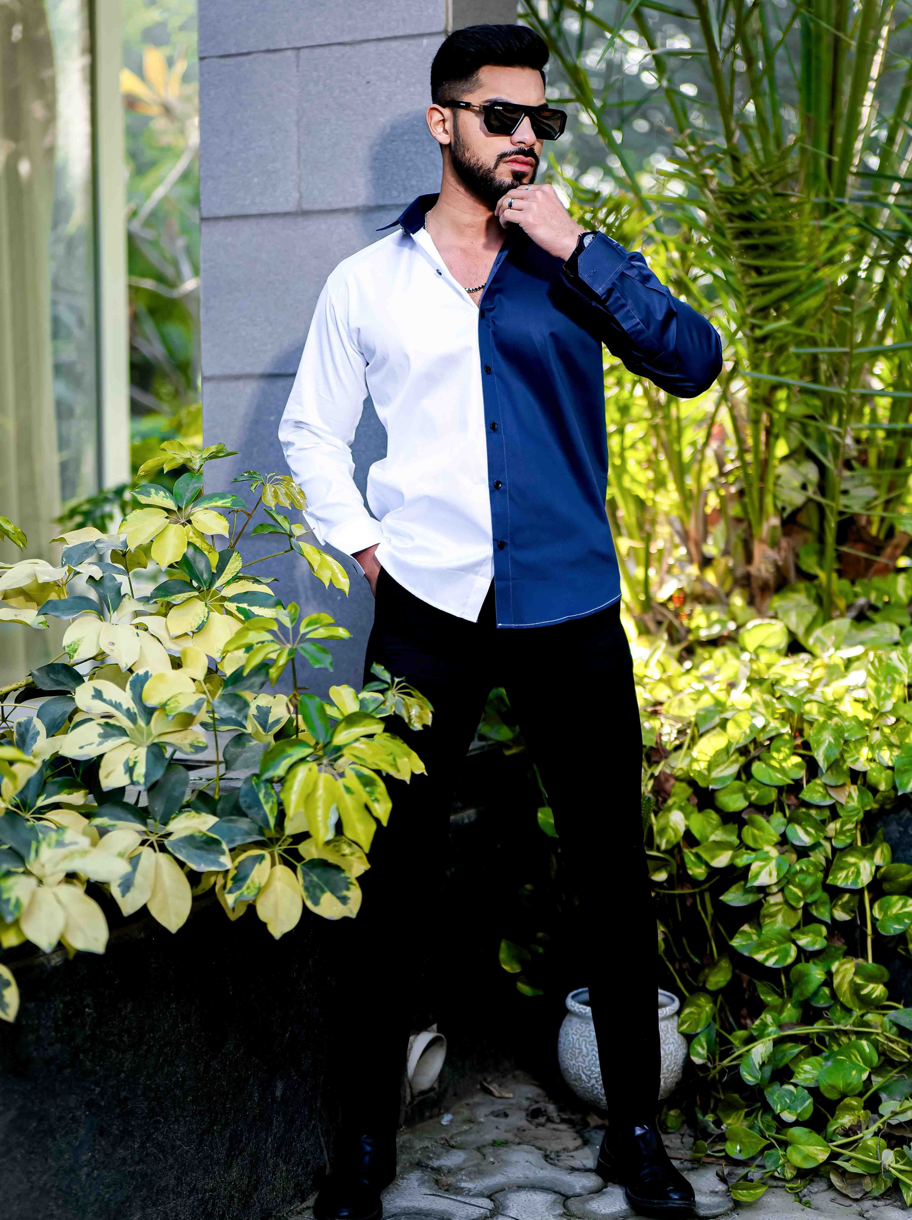White And Blue Satin Cotton Designer Shirt - Image 4