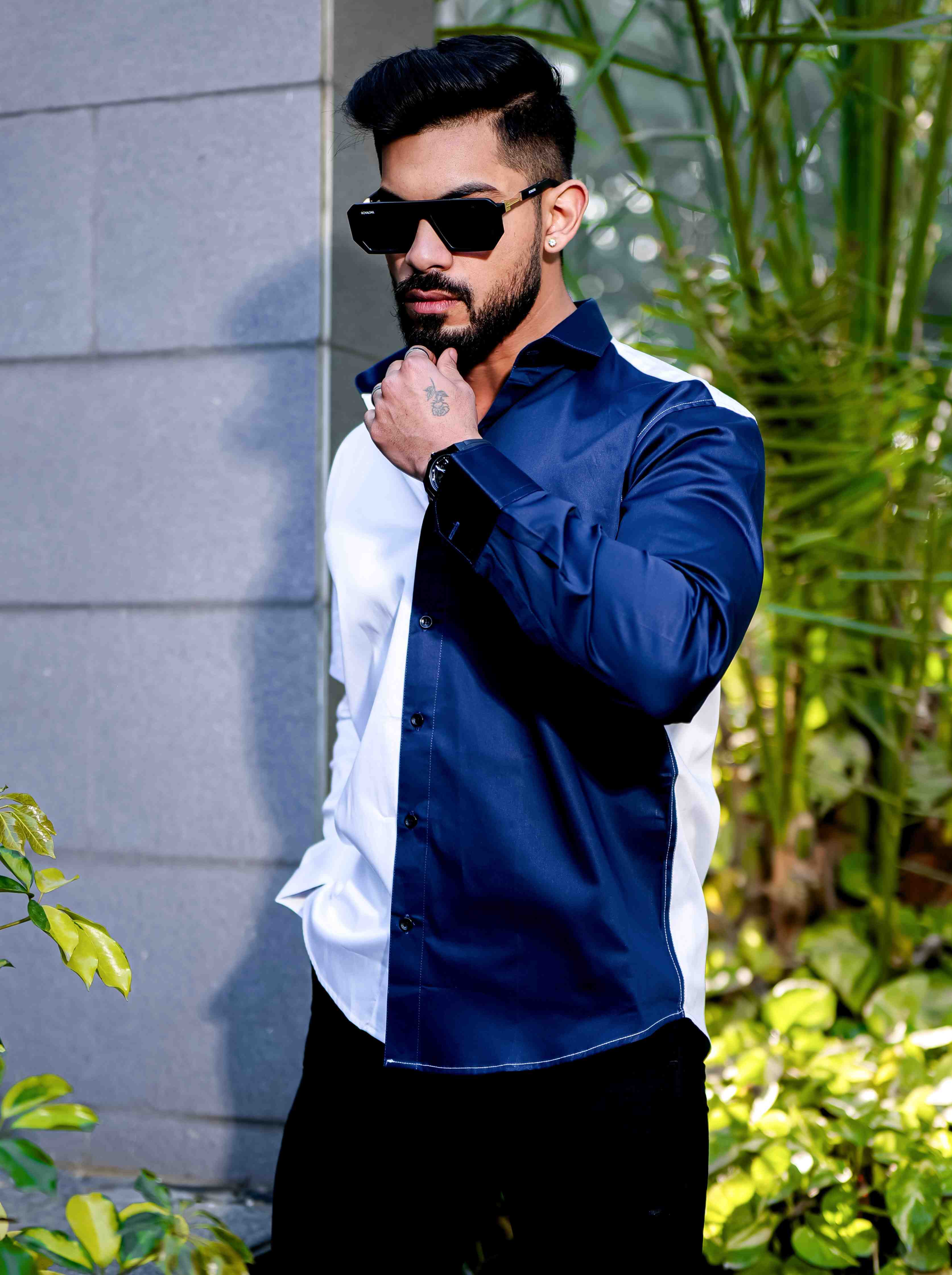 White And Blue Satin Cotton Designer Shirt - Image 5