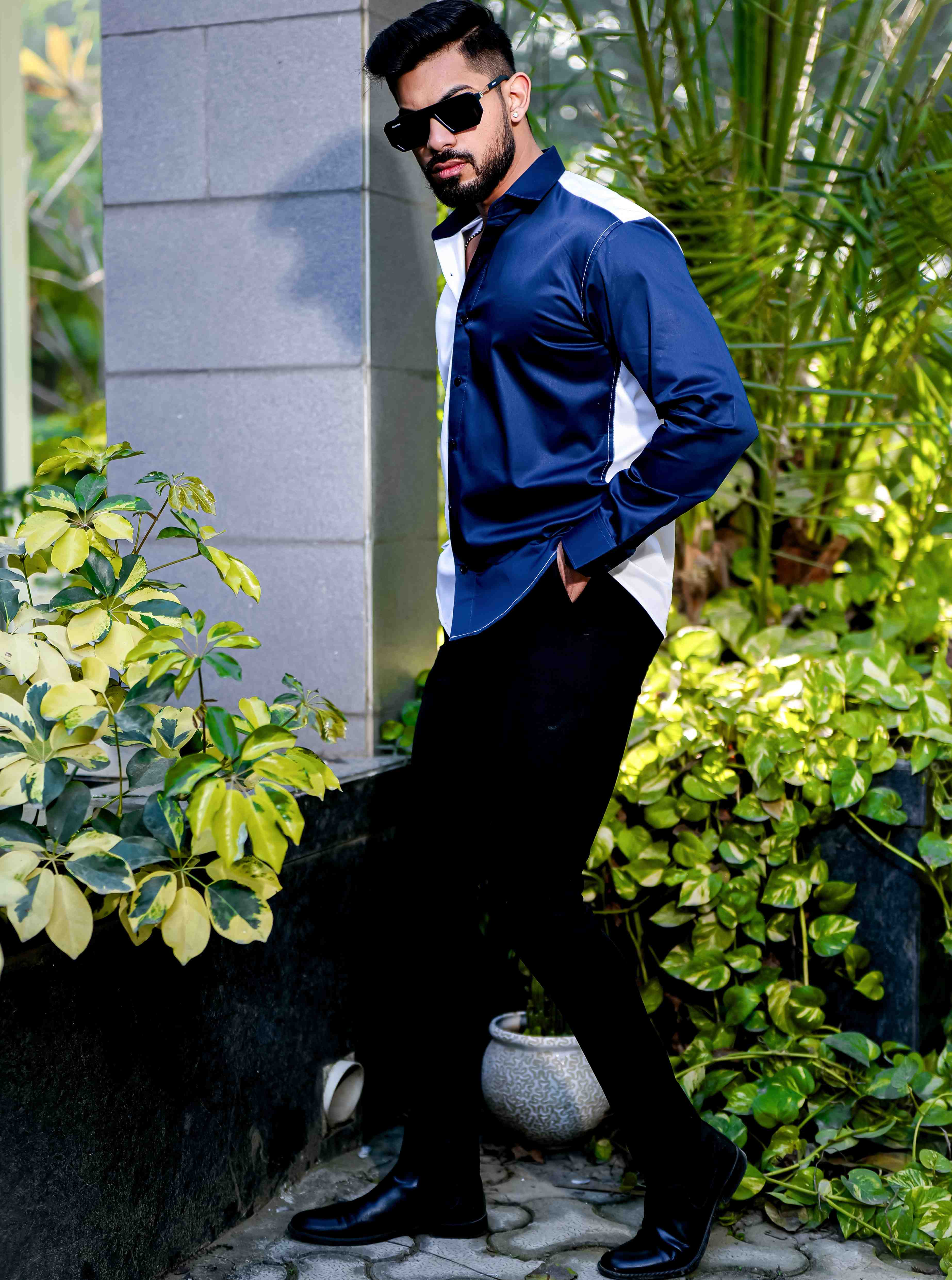 White And Blue Satin Cotton Designer Shirt - Image 7