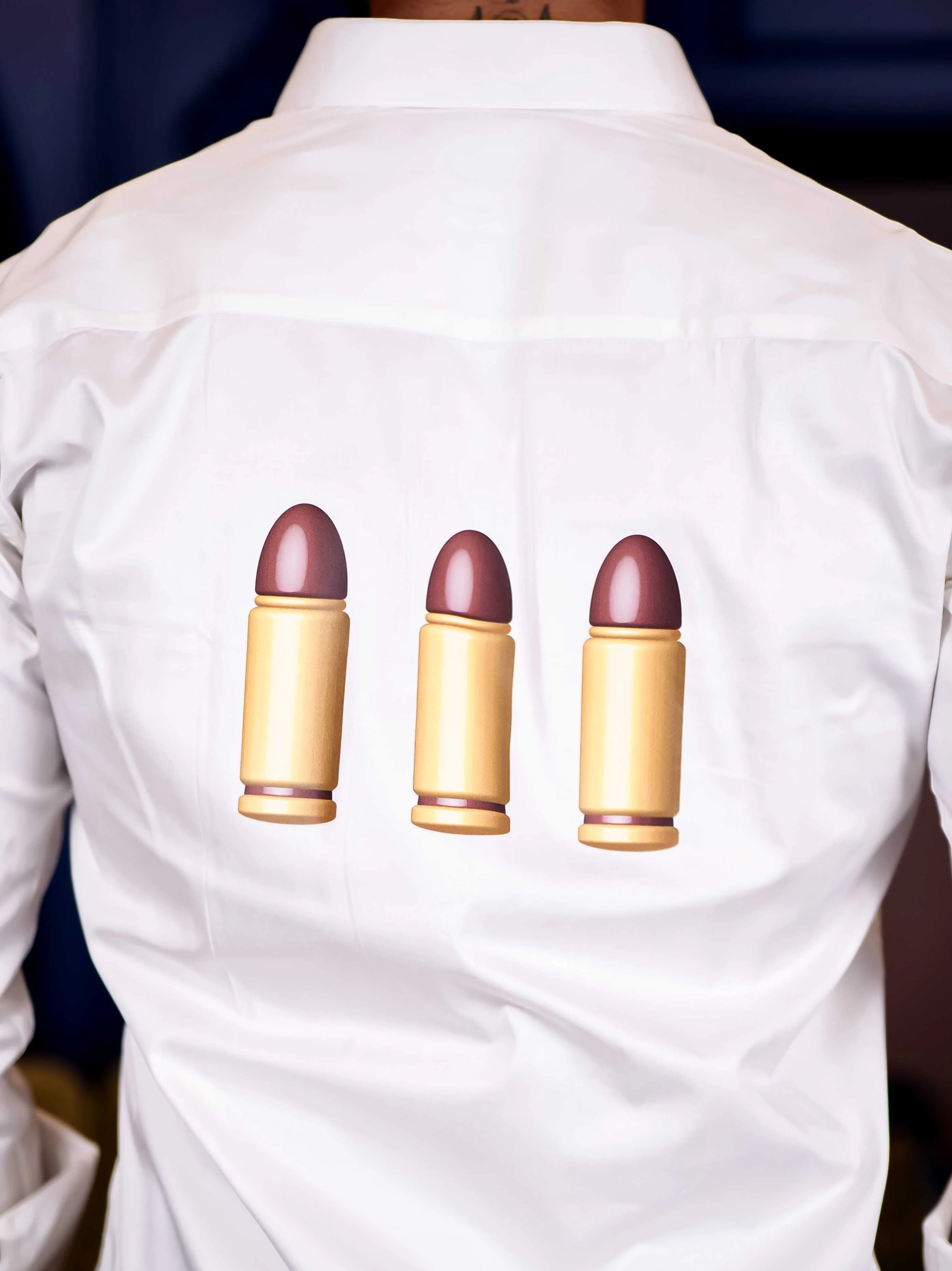 White Club Wear AWM Gun Printed Satin Cotton Shirt - Image 9