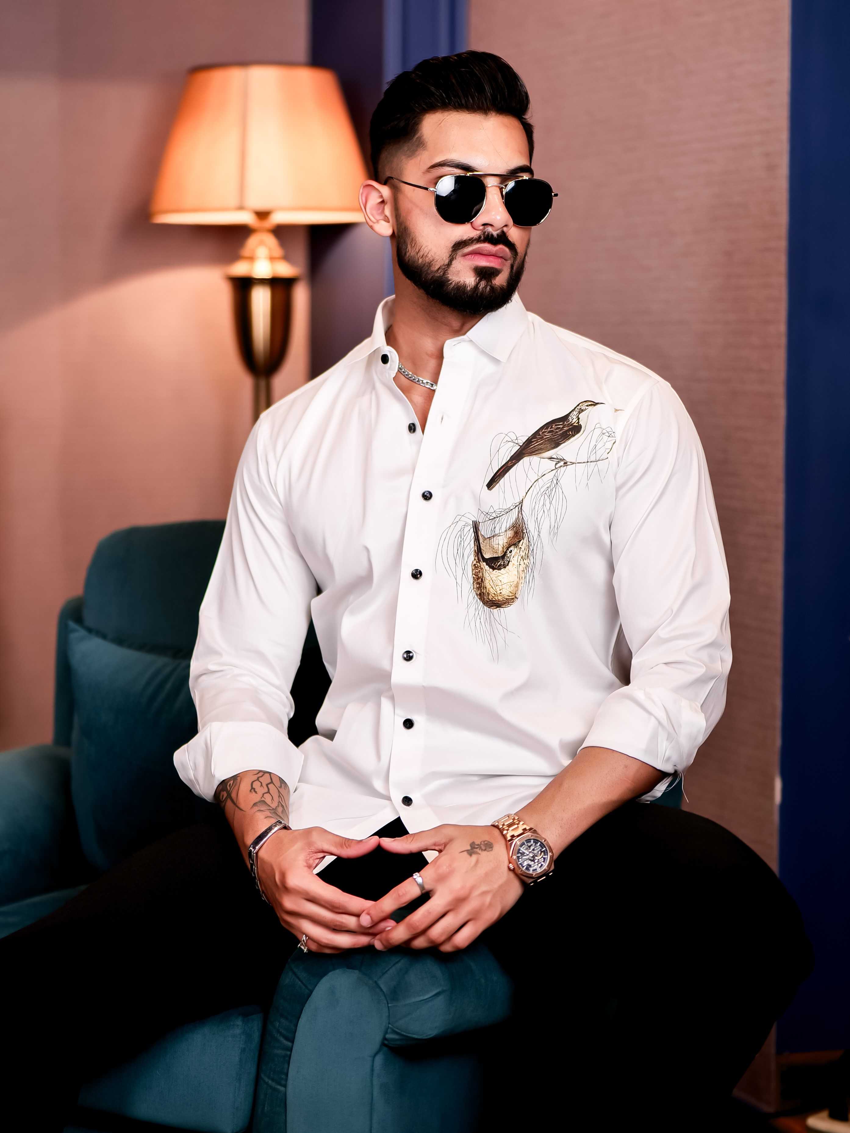 White Club Wear Baya Weaver Printed Satin Cotton Shirt - Image 4