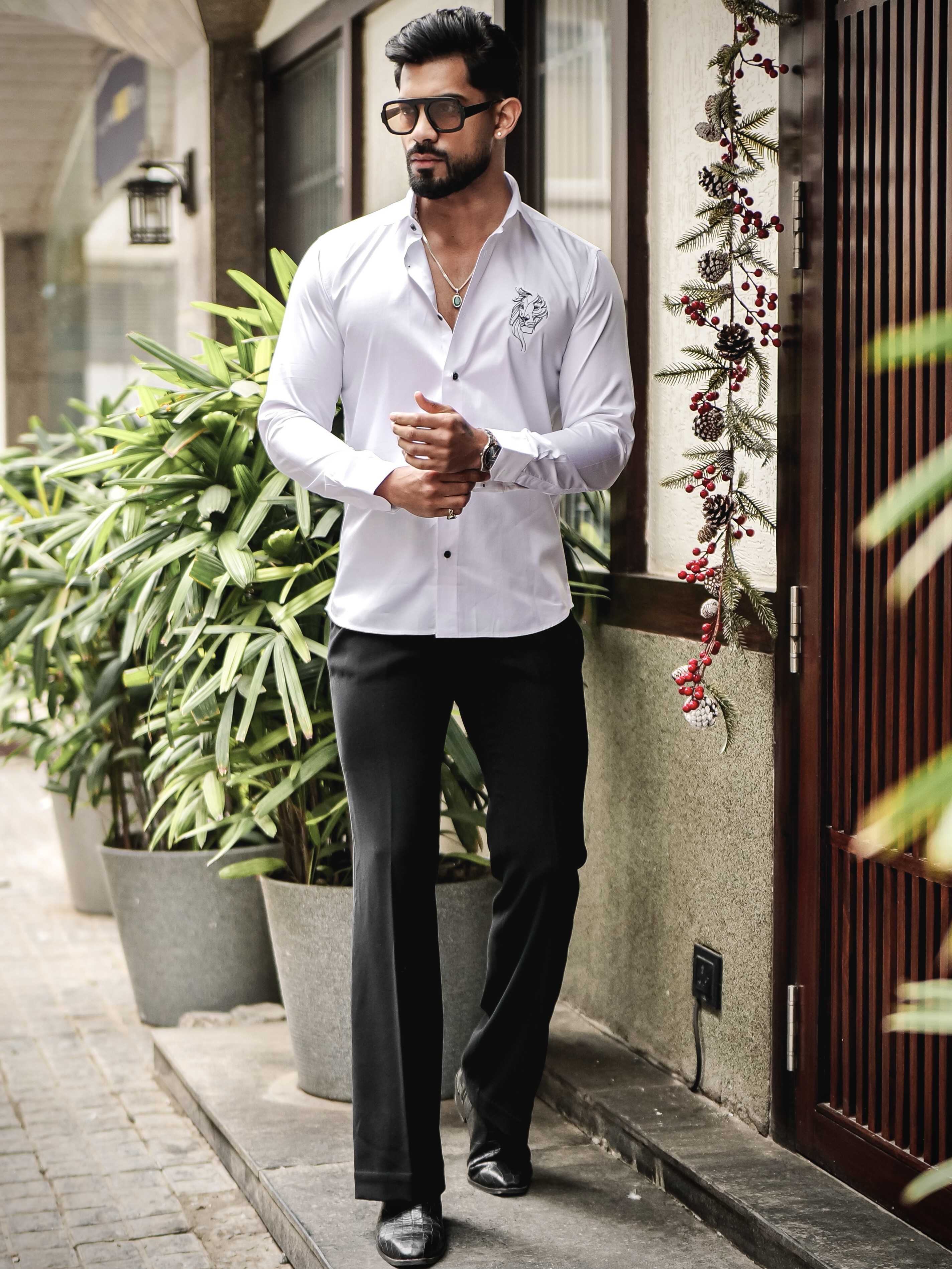 WHITE CLUB WEAR EMBROIDERY SATIN COTTON SHIRT - Image 4