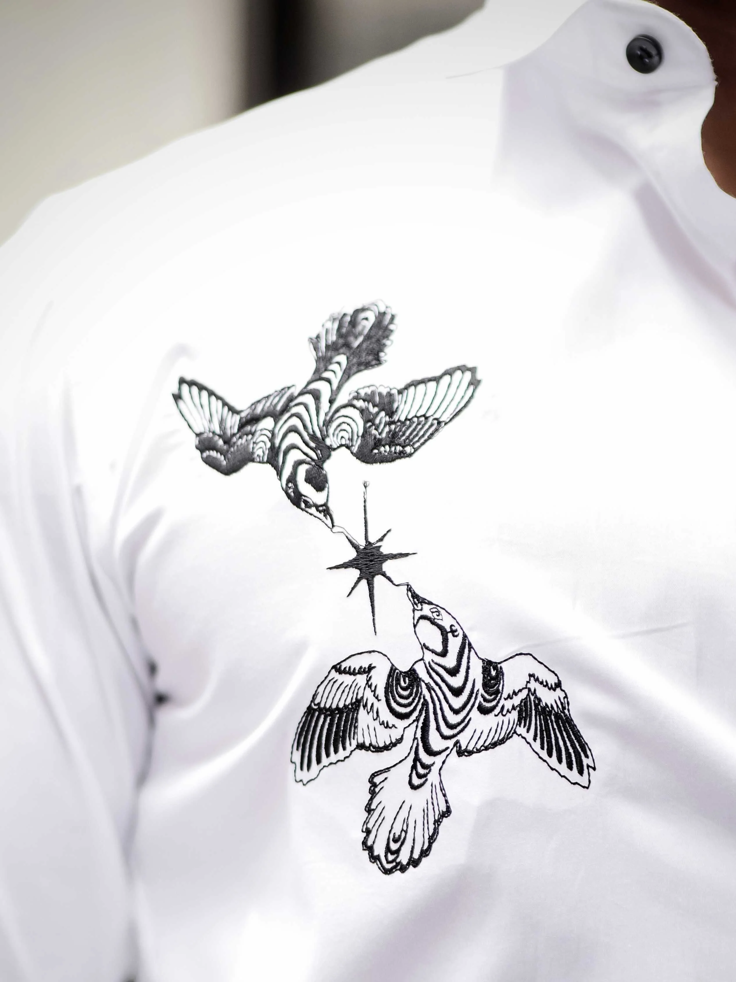 WHITE CLUB WEAR EMBROIDERY SATIN COTTON SHIRT - Image 2