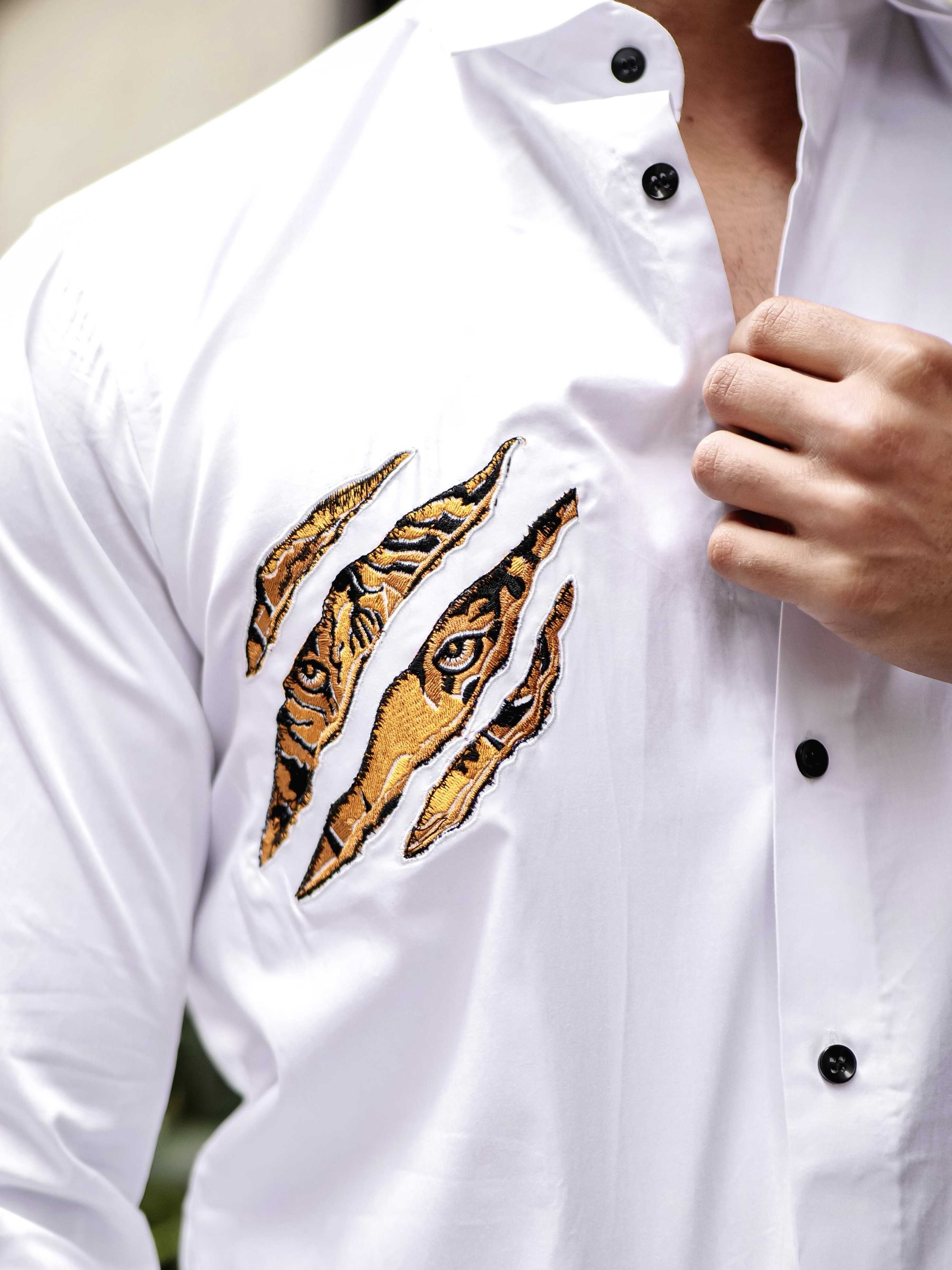 WHITE CLUB WEAR EMBROIDERY SATIN COTTON SHIRT - Image 2
