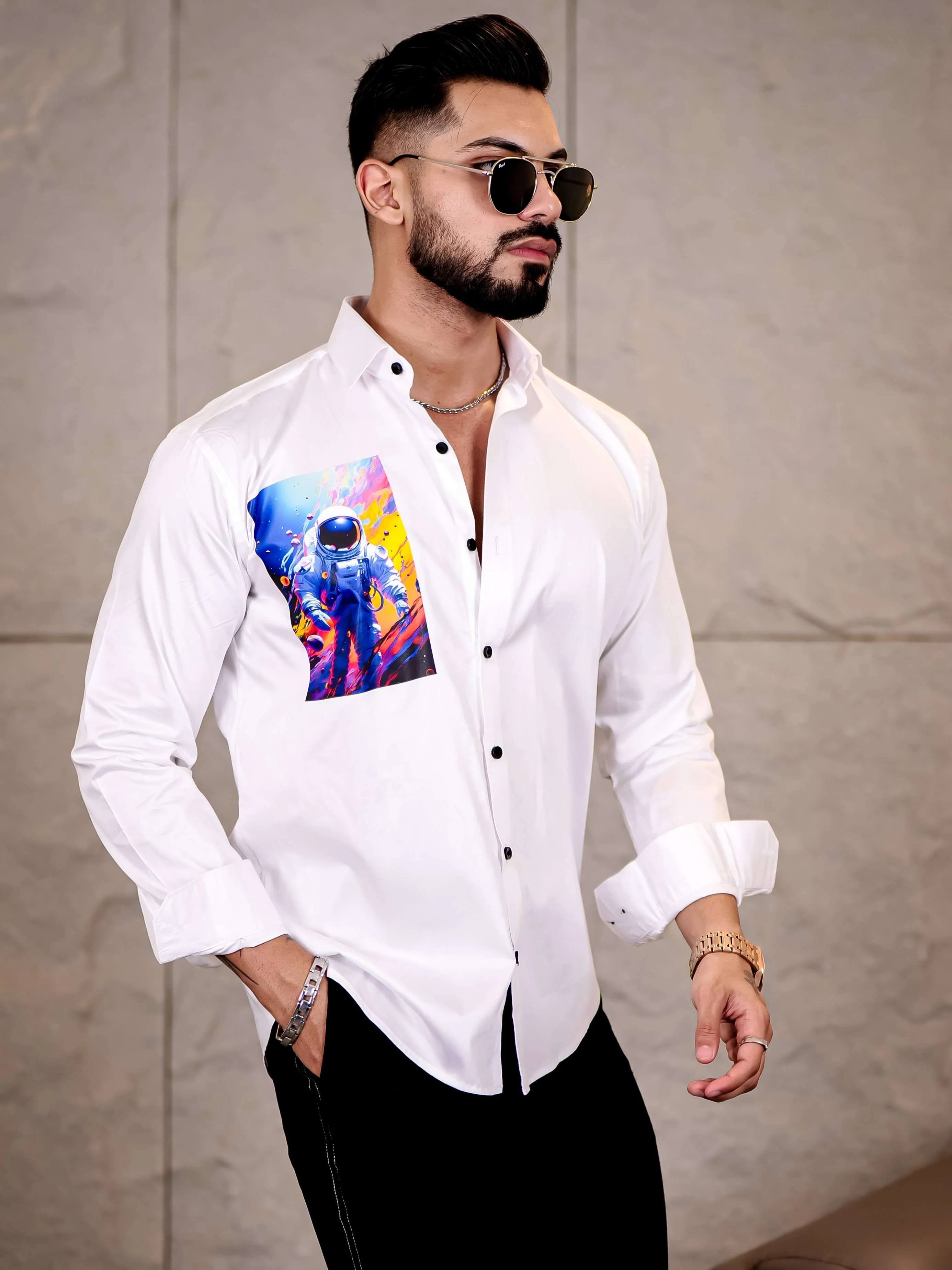 White Club Wear Multiverse Printed Satin Cotton Shirt - Image 5