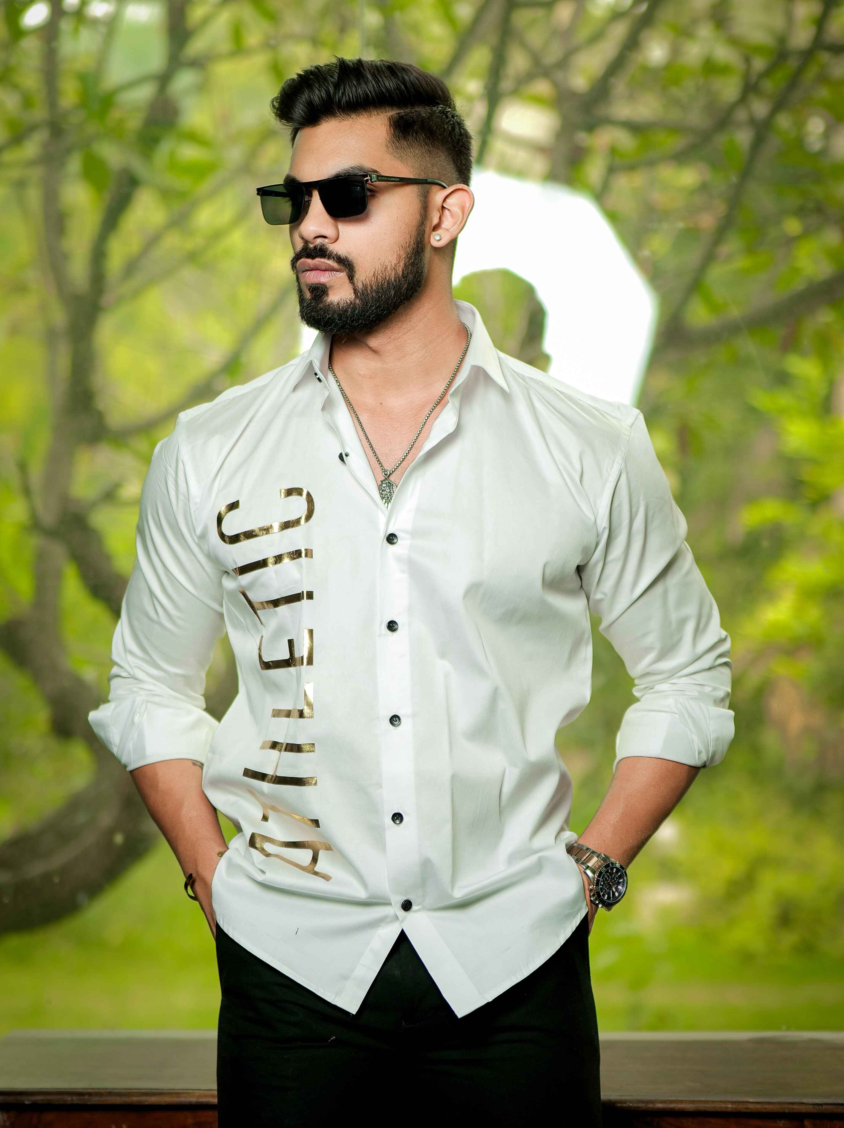 White Club Wear Printed Satin Cotton Shirt - Image 6