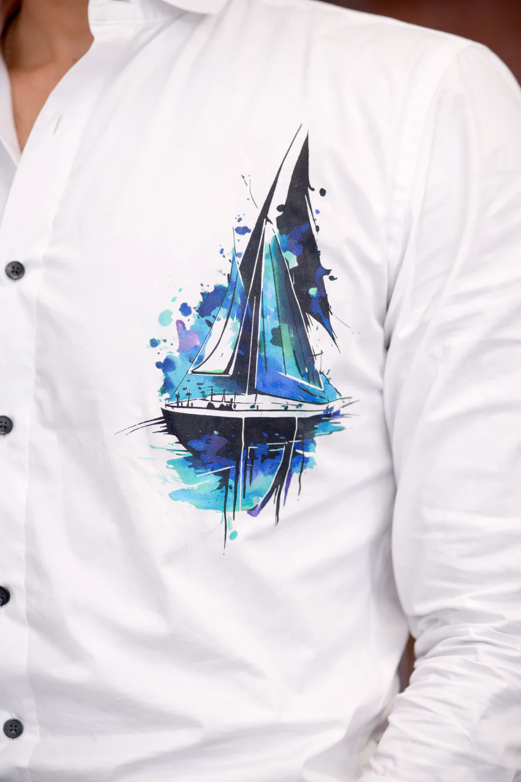 White Club Wear Printed Satin Cotton Shirt - Image 3