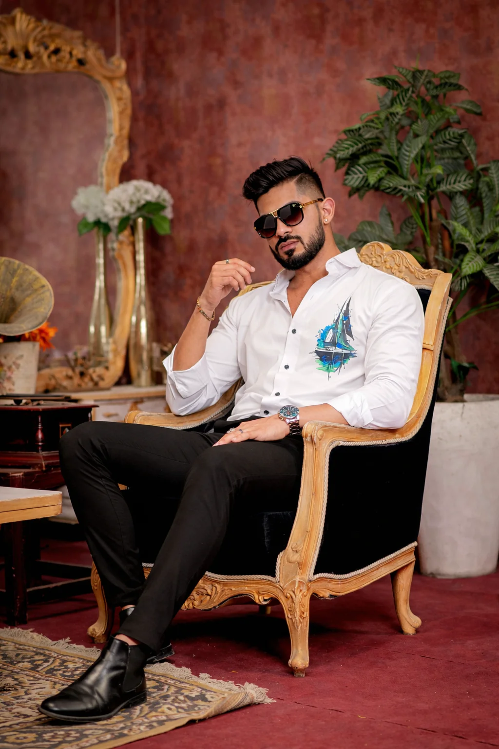 White Club Wear Printed Satin Cotton Shirt - Image 5